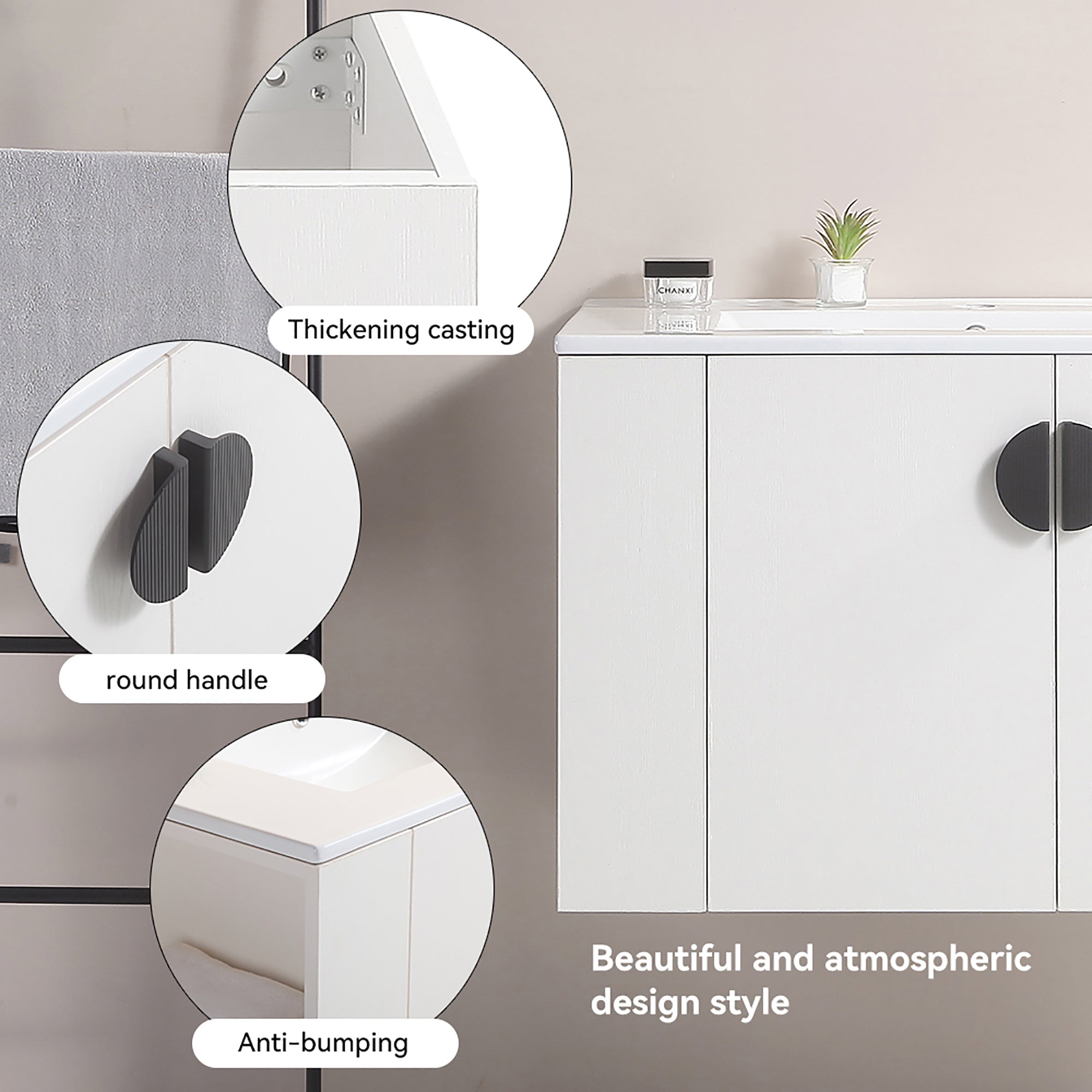 30 Inches Plywood Wall-Mounted Bathroom Vanity Set with Integrated Ceramic Sink