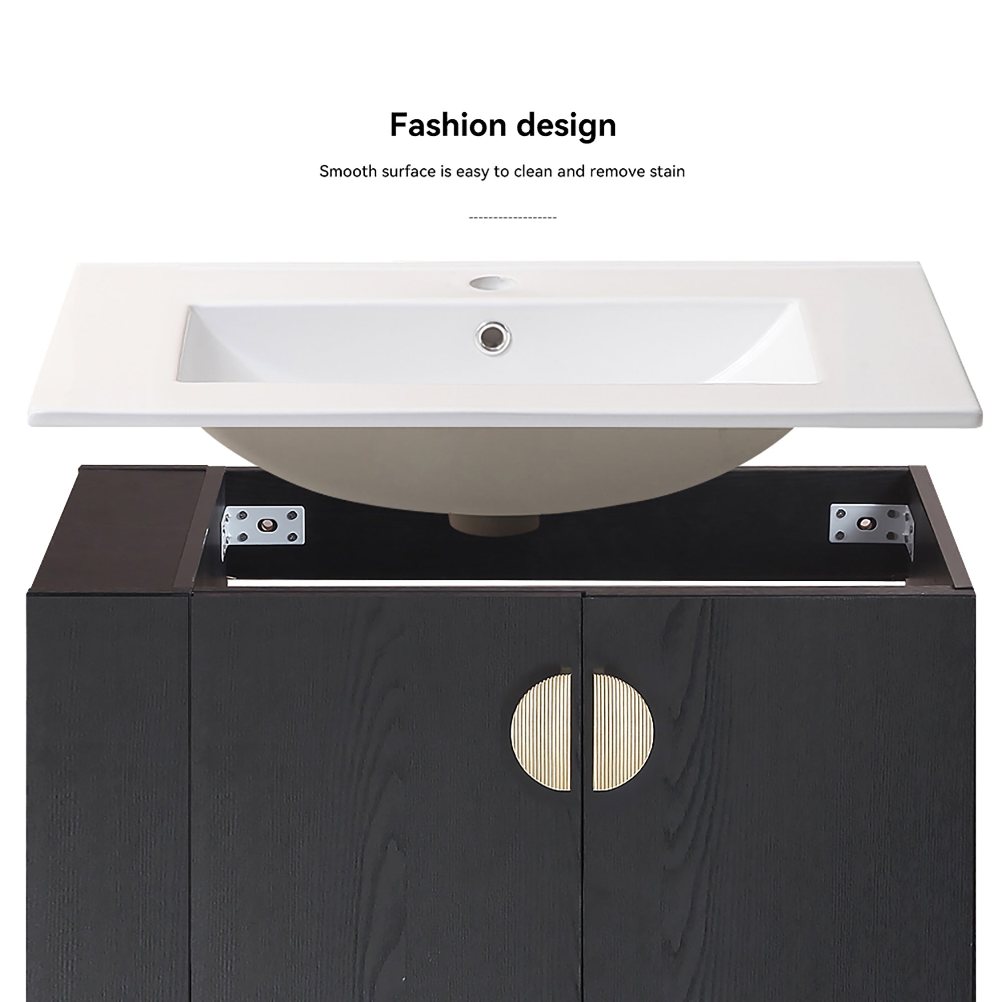 30 Inches Plywood Wall-Mounted Bathroom Vanity Set with Integrated Ceramic Sink