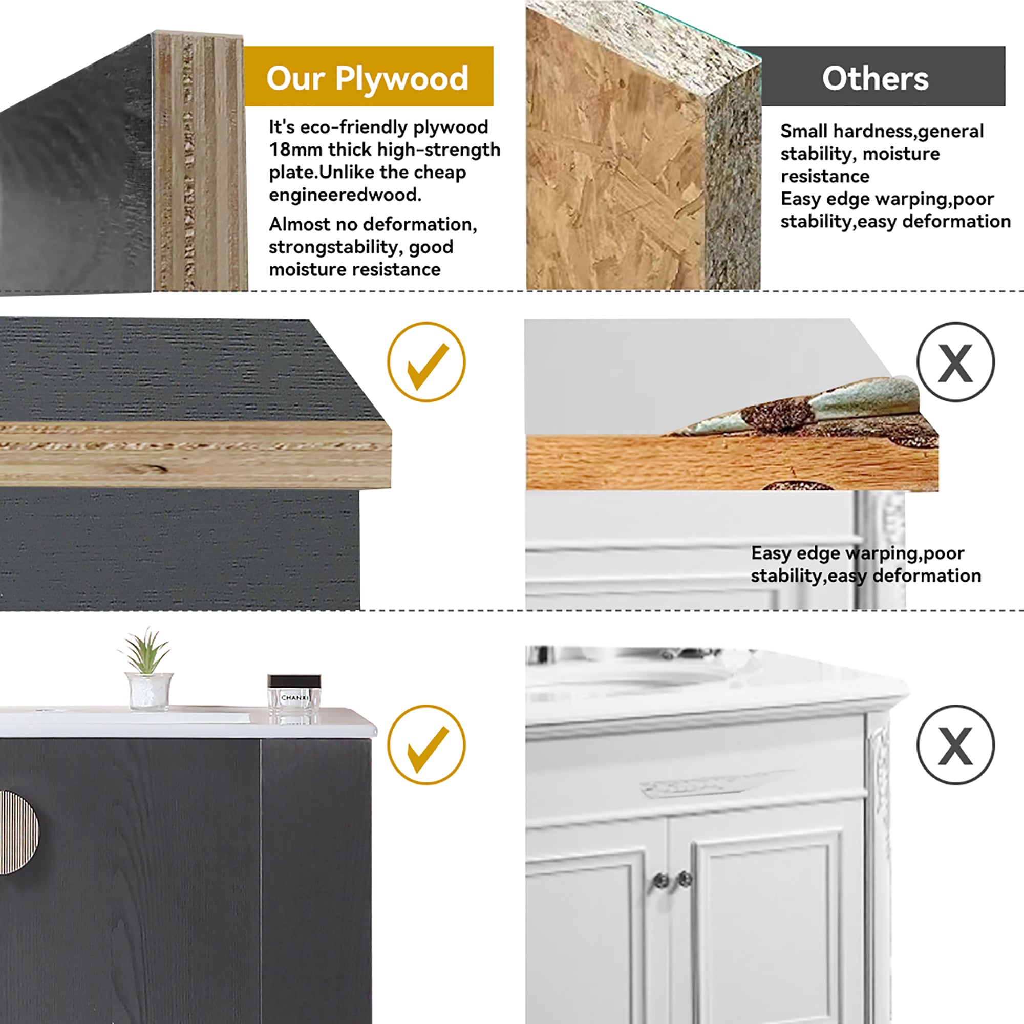 30 Inches Plywood Wall-Mounted Bathroom Vanity Set with Integrated Ceramic Sink