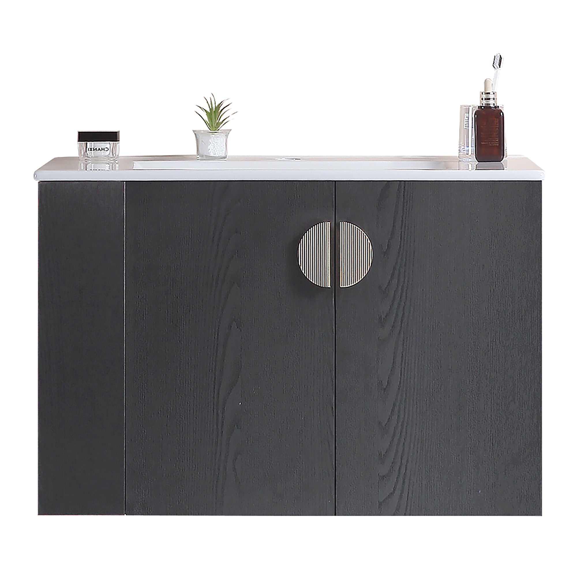 30 Inches Plywood Wall-Mounted Bathroom Vanity Set with Integrated Ceramic Sink