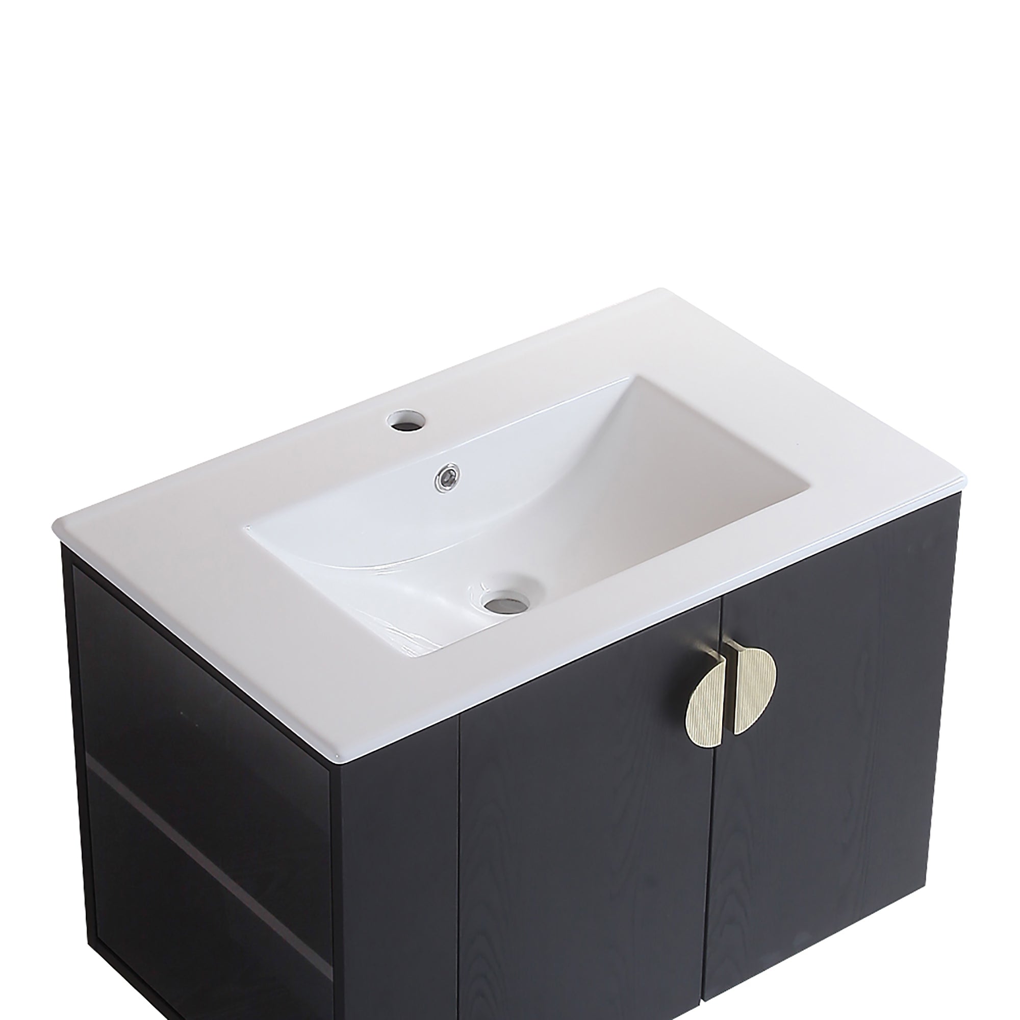 30 Inches Plywood Wall-Mounted Bathroom Vanity Set with Integrated Ceramic Sink