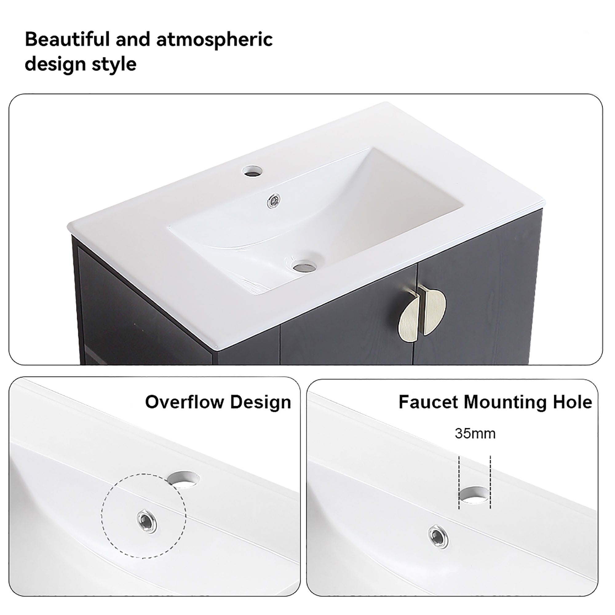 30 Inches Plywood Wall-Mounted Bathroom Vanity Set with Integrated Ceramic Sink