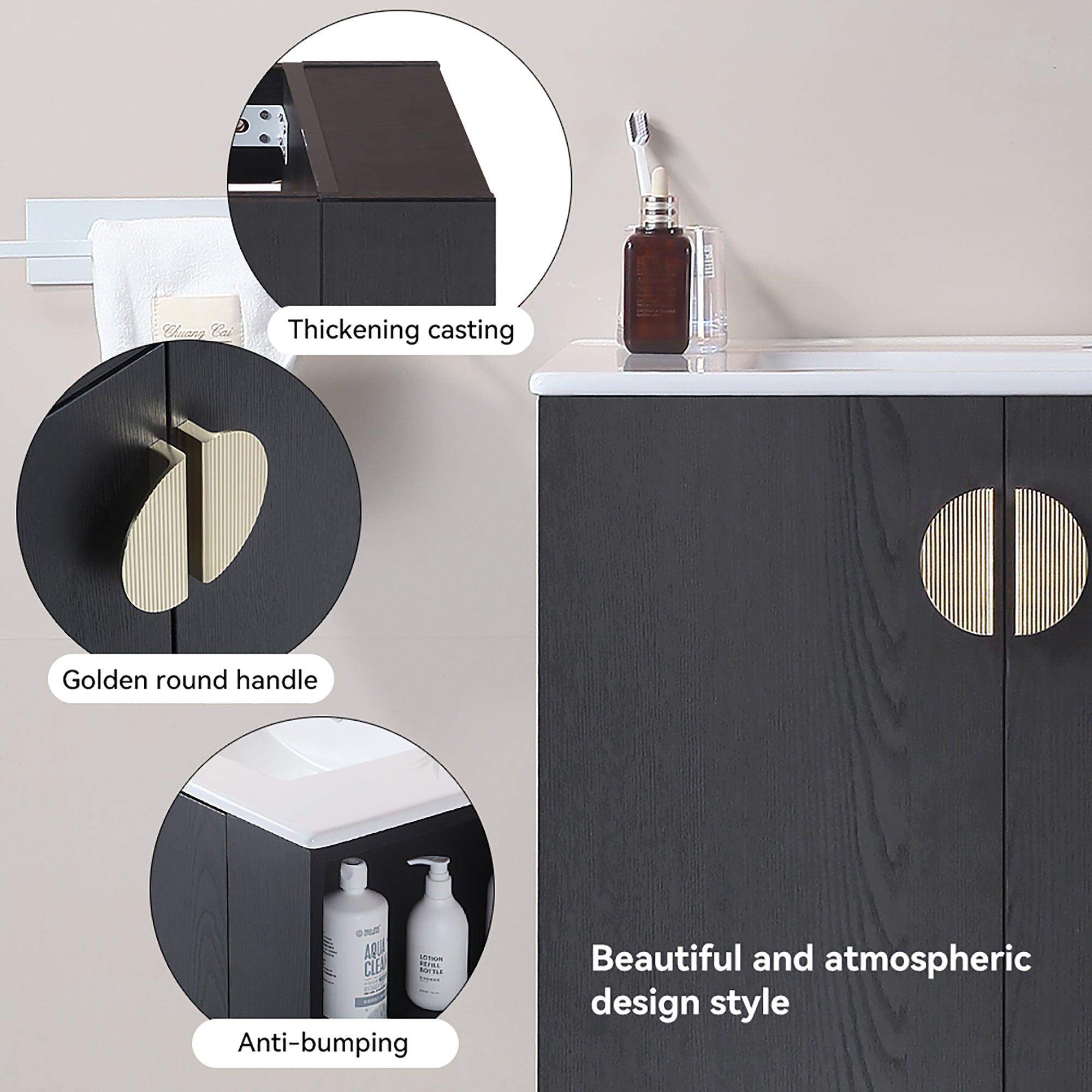 30 Inches Plywood Wall-Mounted Bathroom Vanity Set with Integrated Ceramic Sink