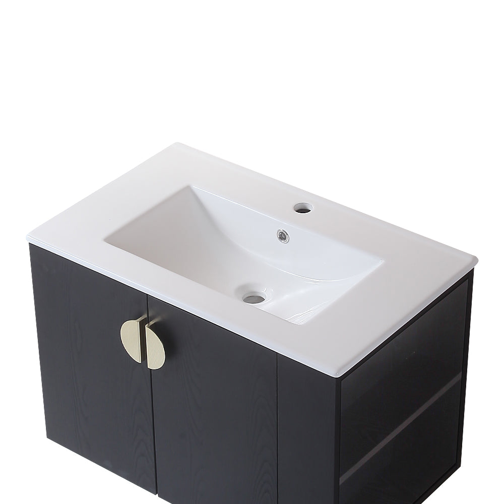 30 Inches Plywood Wall-Mounted Bathroom Vanity Set with Integrated Ceramic Sink