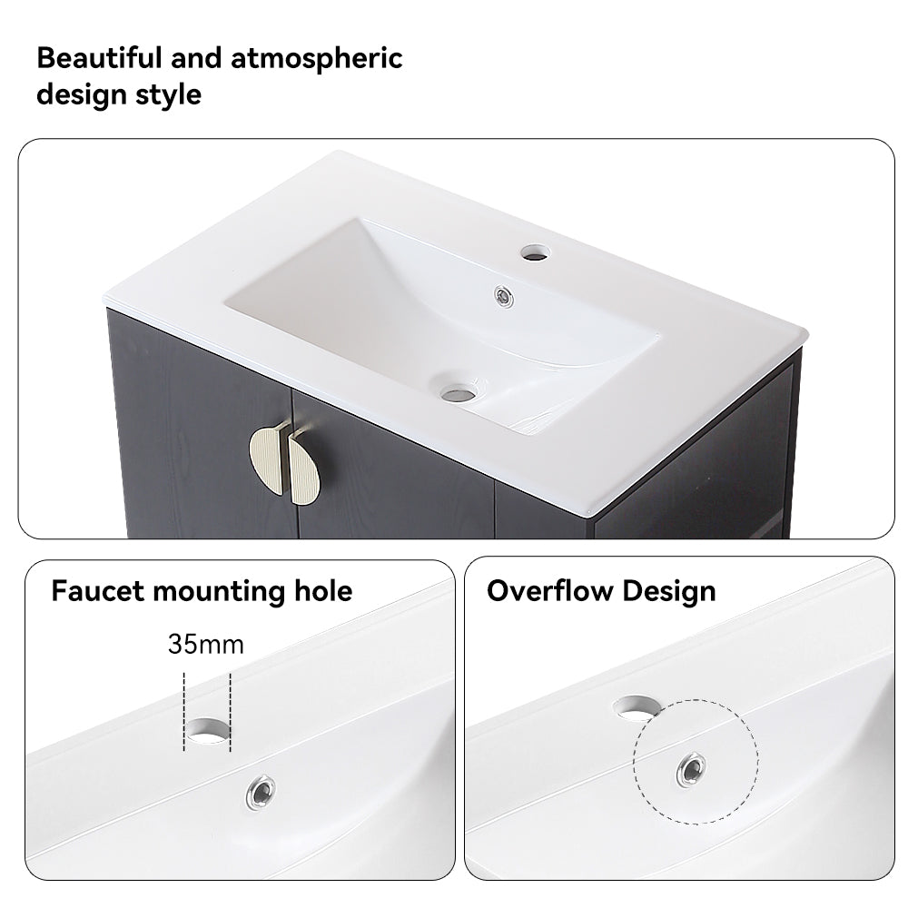 30 Inches Plywood Wall-Mounted Bathroom Vanity Set with Integrated Ceramic Sink