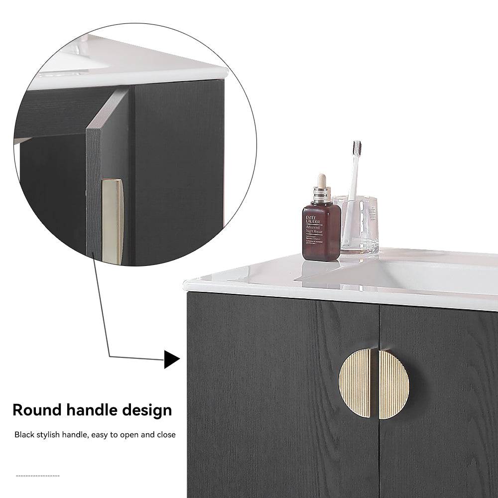 30 Inches Plywood Wall-Mounted Bathroom Vanity Set with Integrated Ceramic Sink