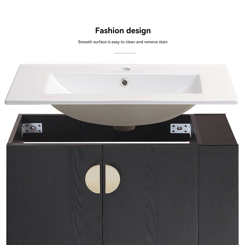 30 Inches Plywood Wall-Mounted Bathroom Vanity Set with Integrated Ceramic Sink