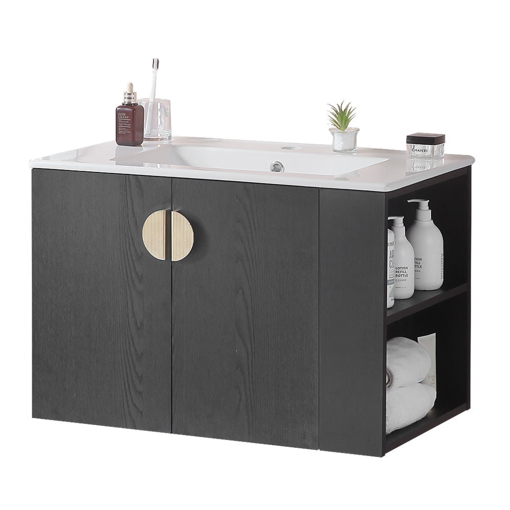 30 Inches Plywood Wall-Mounted Bathroom Vanity Set with Integrated Ceramic Sink