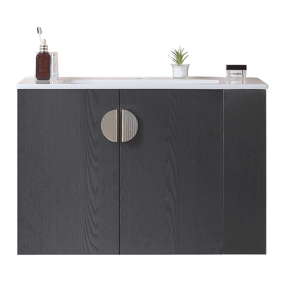 30 Inches Plywood Wall-Mounted Bathroom Vanity Set with Integrated Ceramic Sink