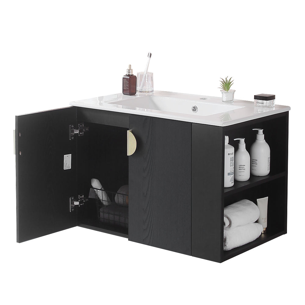 30 Inches Plywood Wall-Mounted Bathroom Vanity Set with Integrated Ceramic Sink