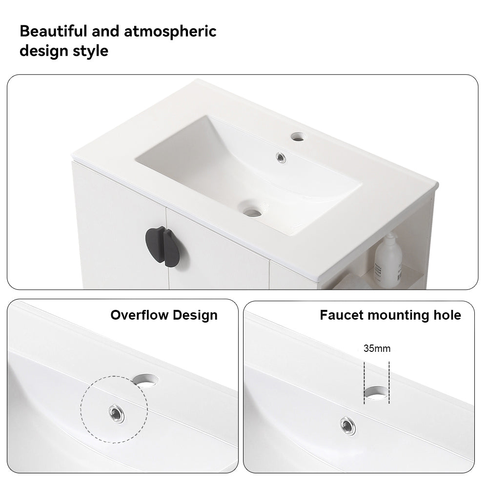 30 Inches Plywood Wall-Mounted Bathroom Vanity Set with Integrated Ceramic Sink