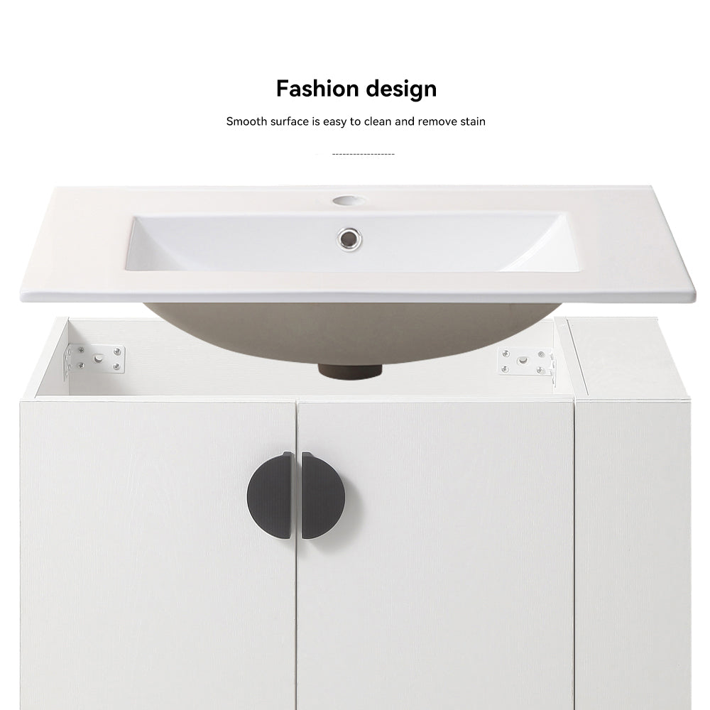 30 Inches Plywood Wall-Mounted Bathroom Vanity Set with Integrated Ceramic Sink