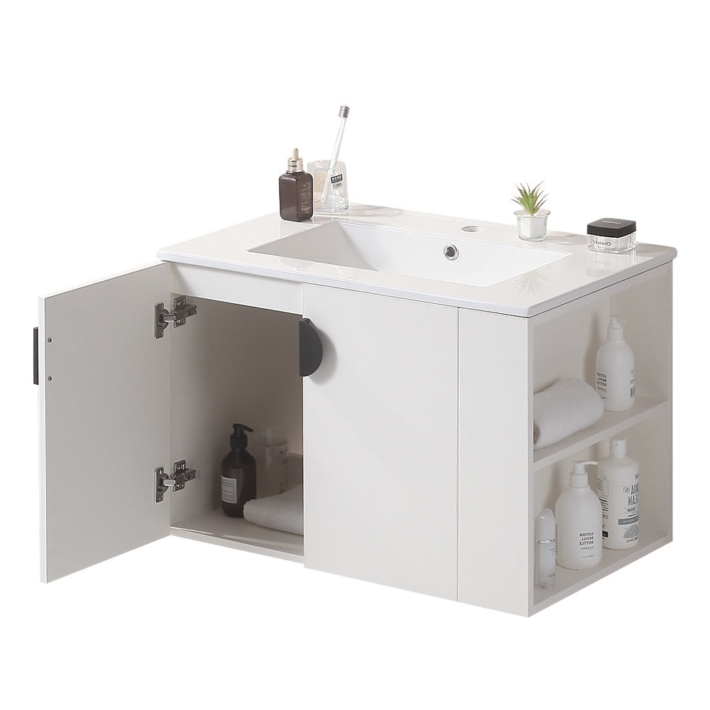 30 Inches Plywood Wall-Mounted Bathroom Vanity Set with Integrated Ceramic Sink