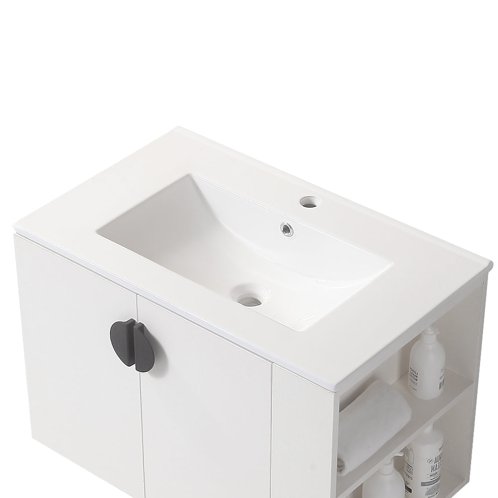 30 Inches Plywood Wall-Mounted Bathroom Vanity Set with Integrated Ceramic Sink