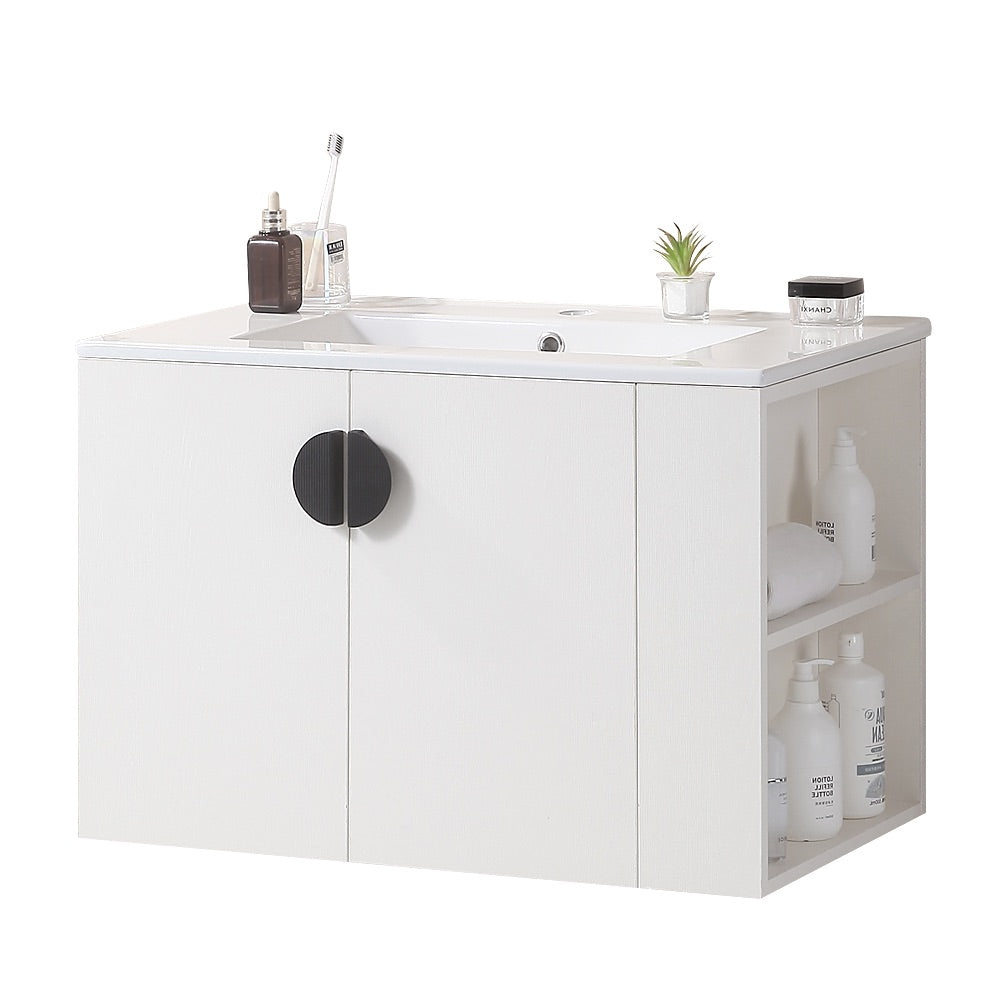 30 Inches Plywood Wall-Mounted Bathroom Vanity Set with Integrated Ceramic Sink