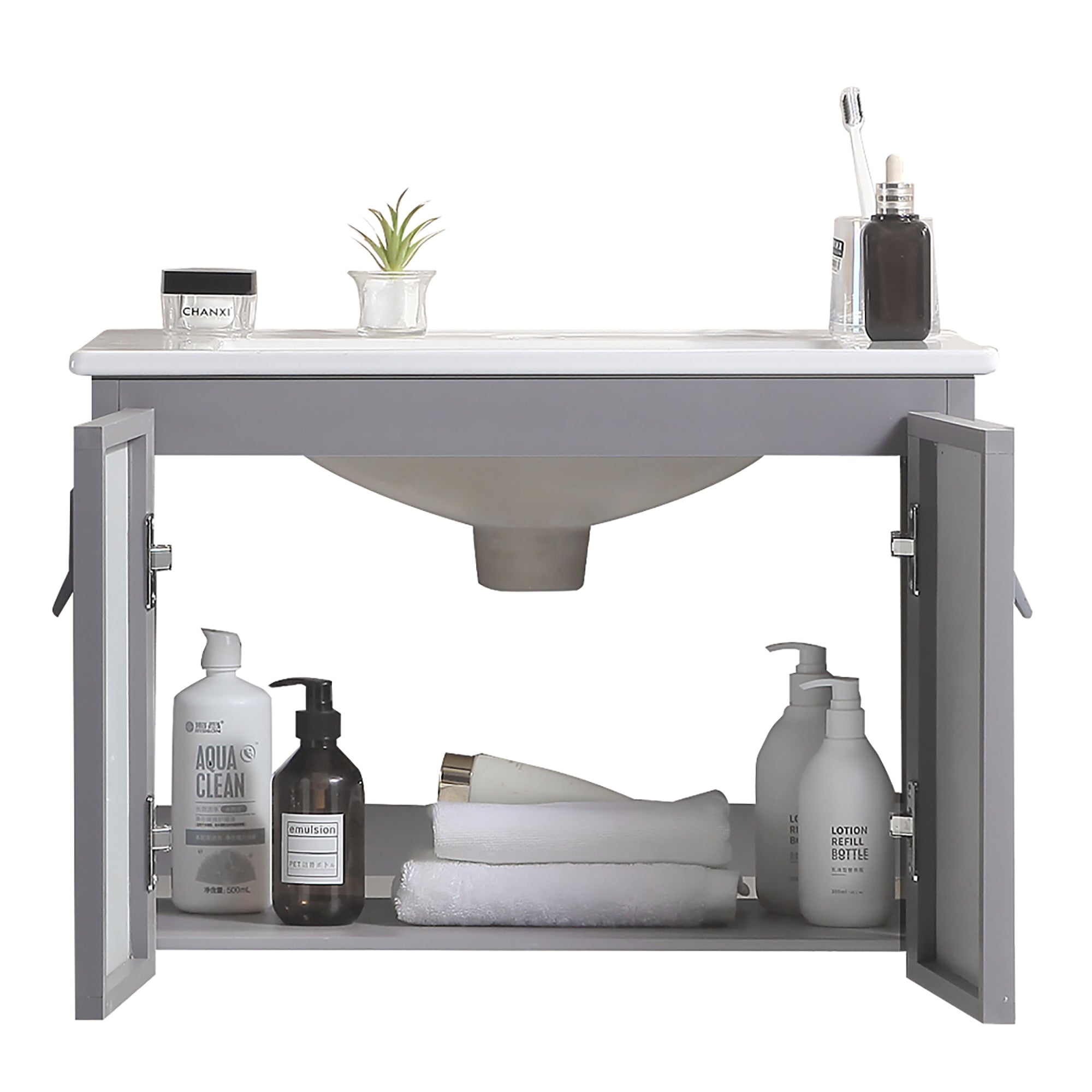 24 Inches Aluminium Wall-Mounted Bathroom Vanity Set with Integrated Ceramic Sink