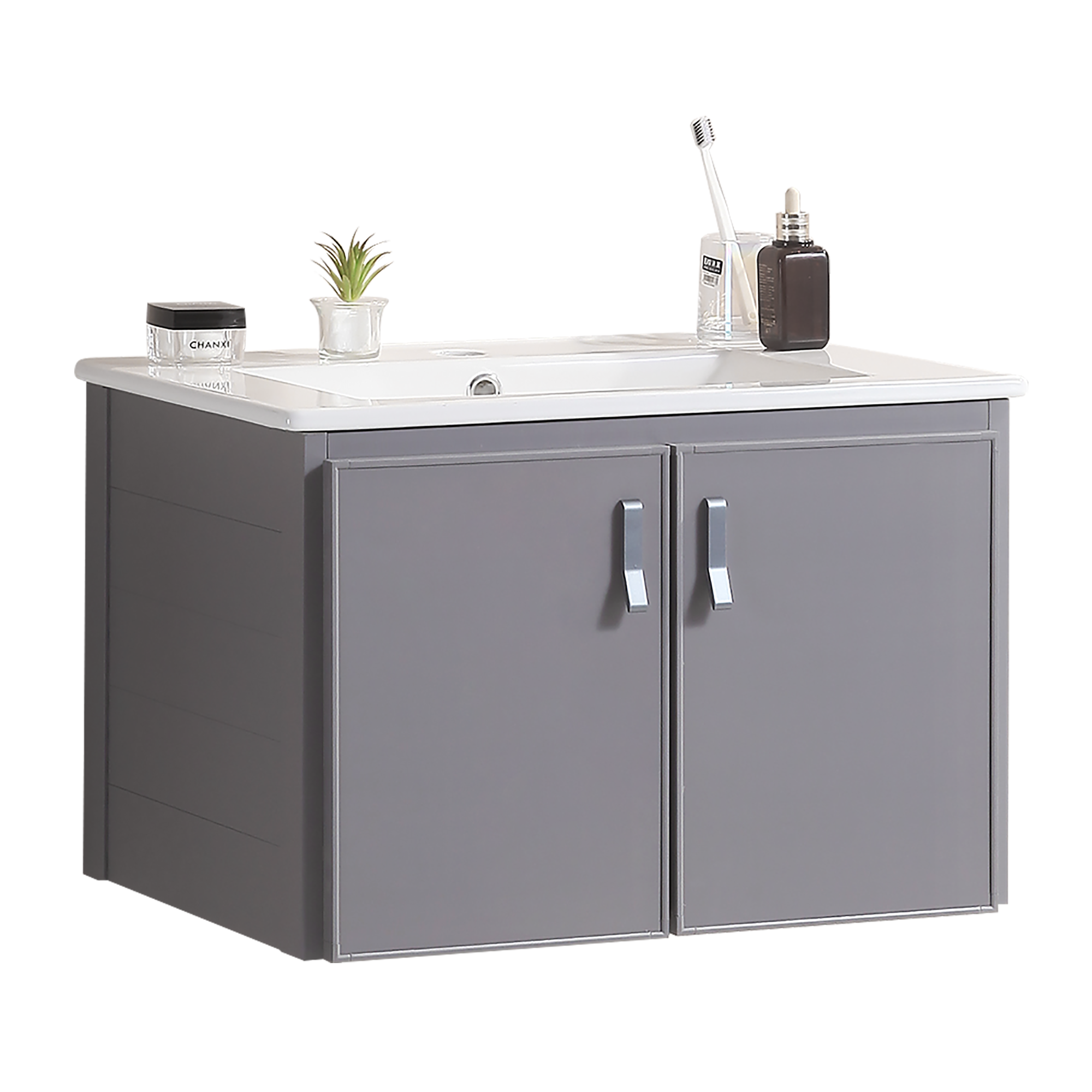 24 Inches Aluminium Wall-Mounted Bathroom Vanity Set with Integrated Ceramic Sink