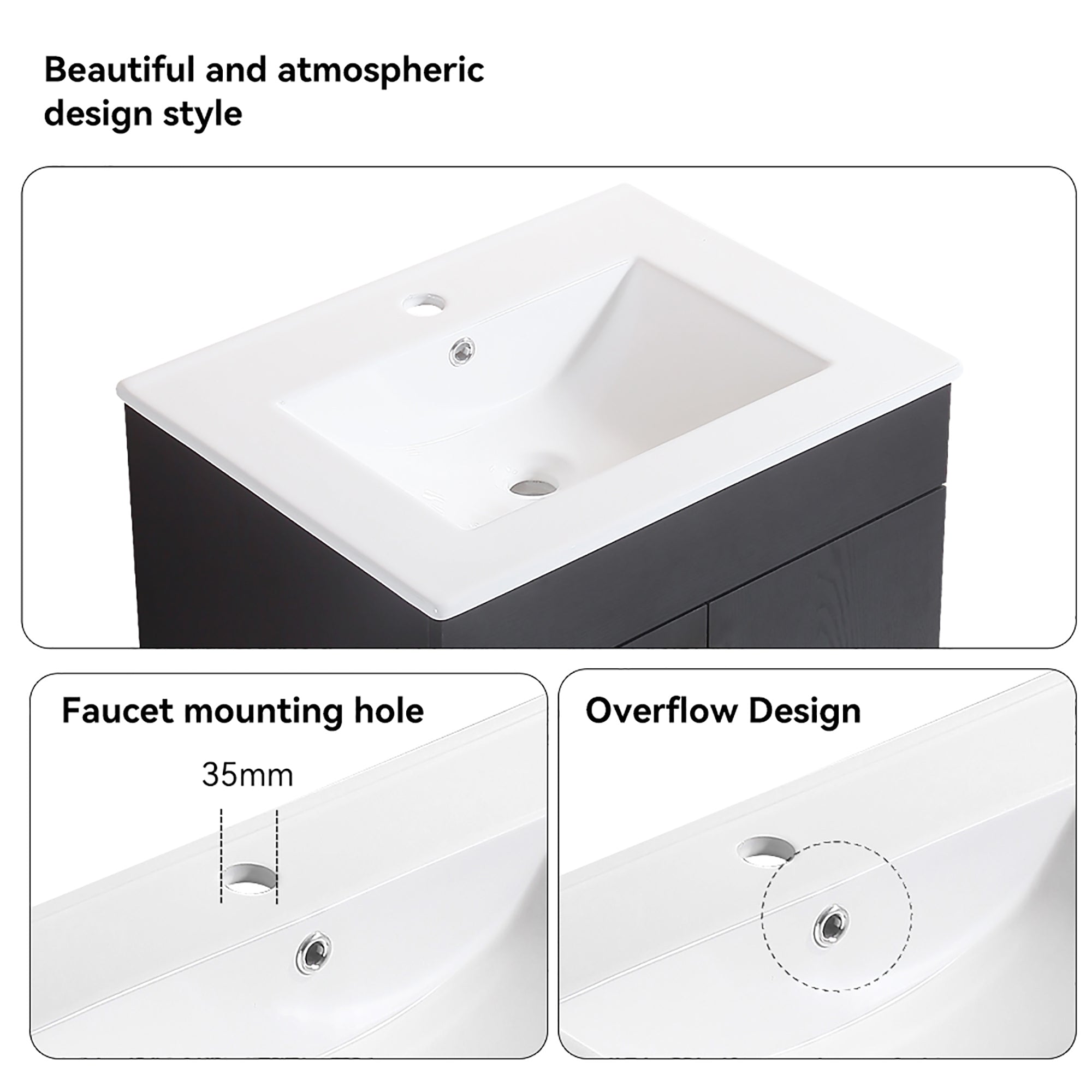 24/30 Inches Plywood Freestanding Bathroom Vanity Set with Integrated Ceramic Sink