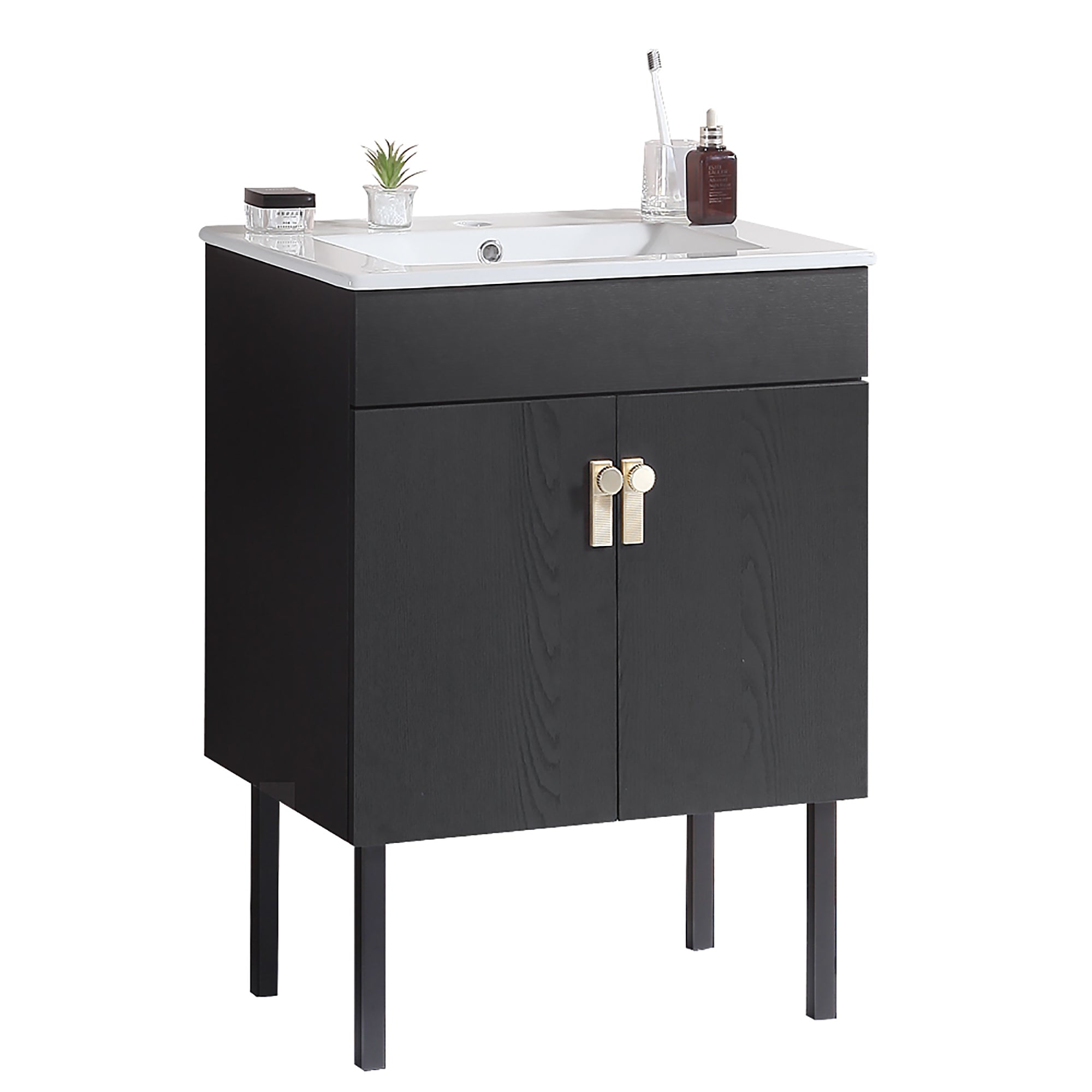 24/30 Inches Plywood Freestanding Bathroom Vanity Set with Integrated Ceramic Sink