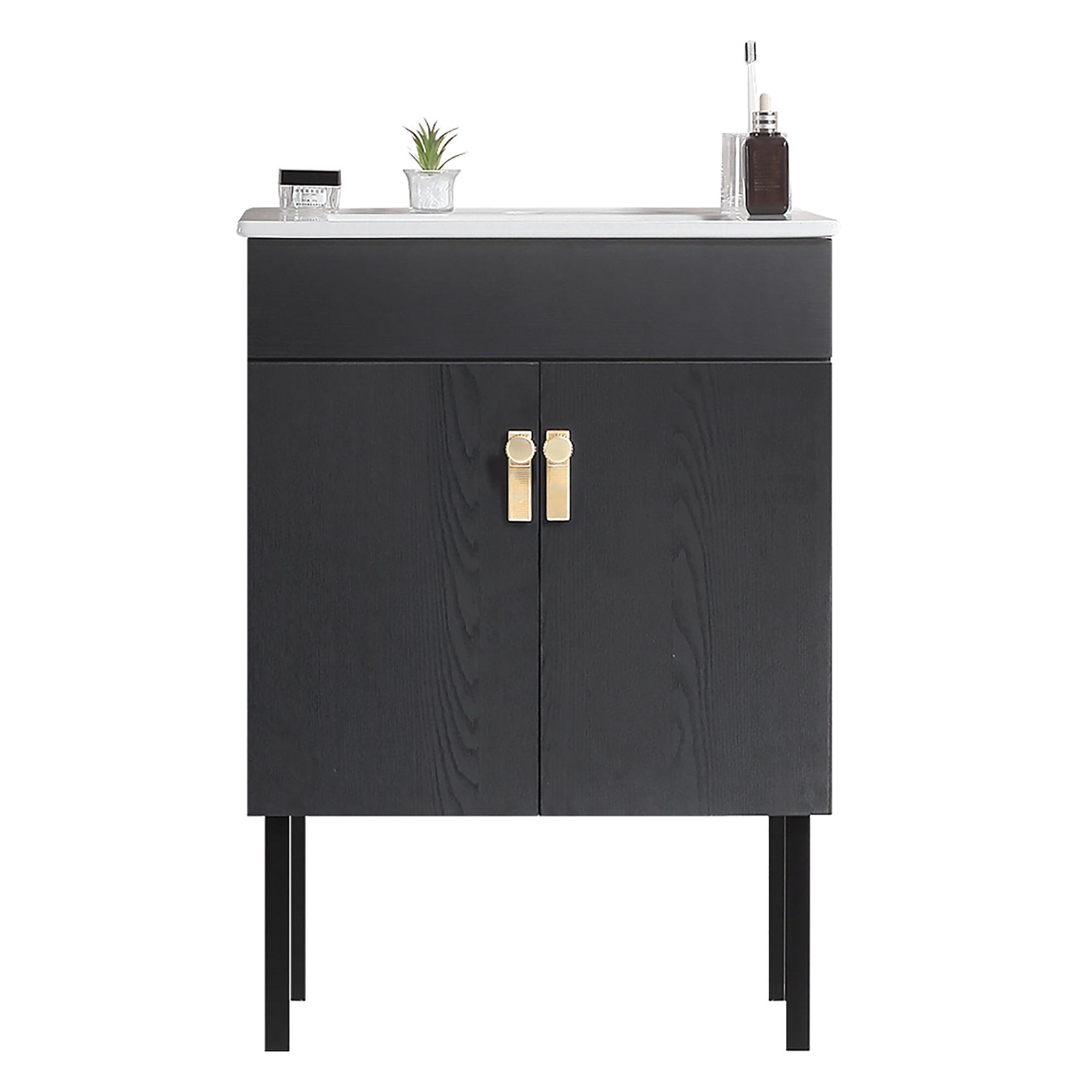 24/30 Inches Plywood Freestanding Bathroom Vanity Set with Integrated Ceramic Sink