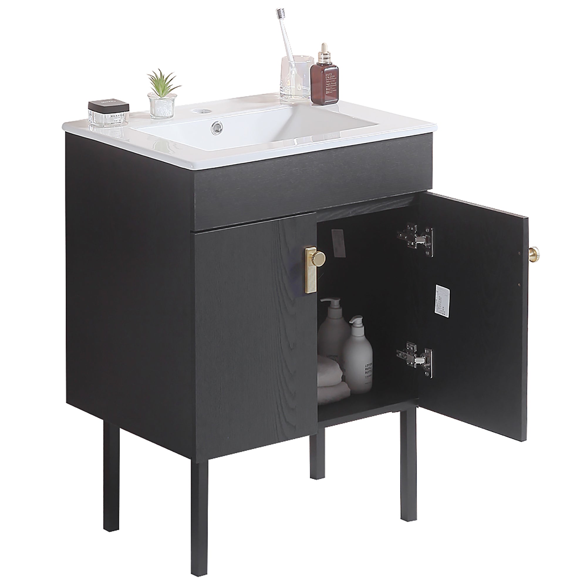 24/30 Inches Plywood Freestanding Bathroom Vanity Set with Integrated Ceramic Sink