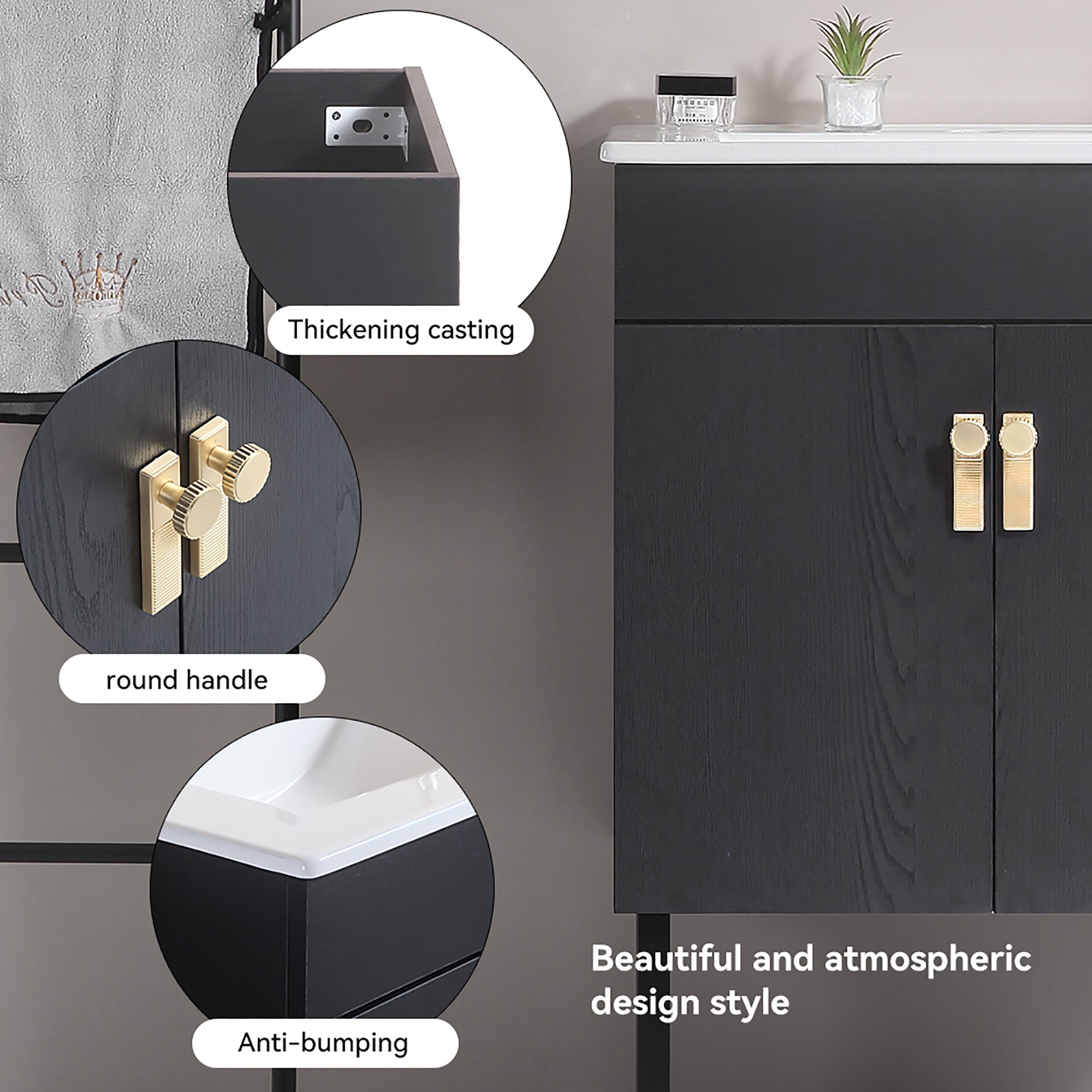 24/30 Inches Plywood Freestanding Bathroom Vanity Set with Integrated Ceramic Sink