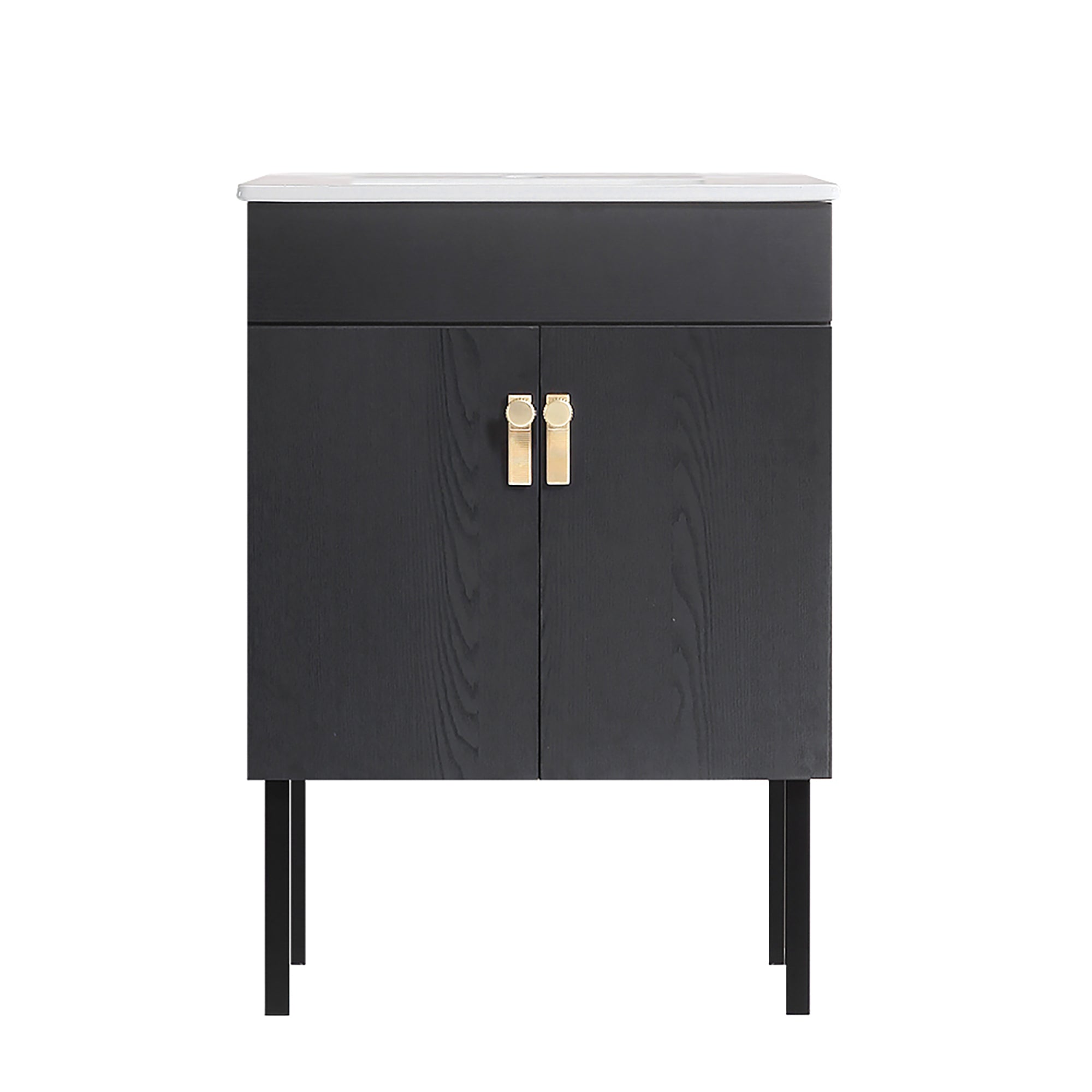 24" Bathroom Vanity with Two Soft Close Cabinet Doors with White Ceramic Basin