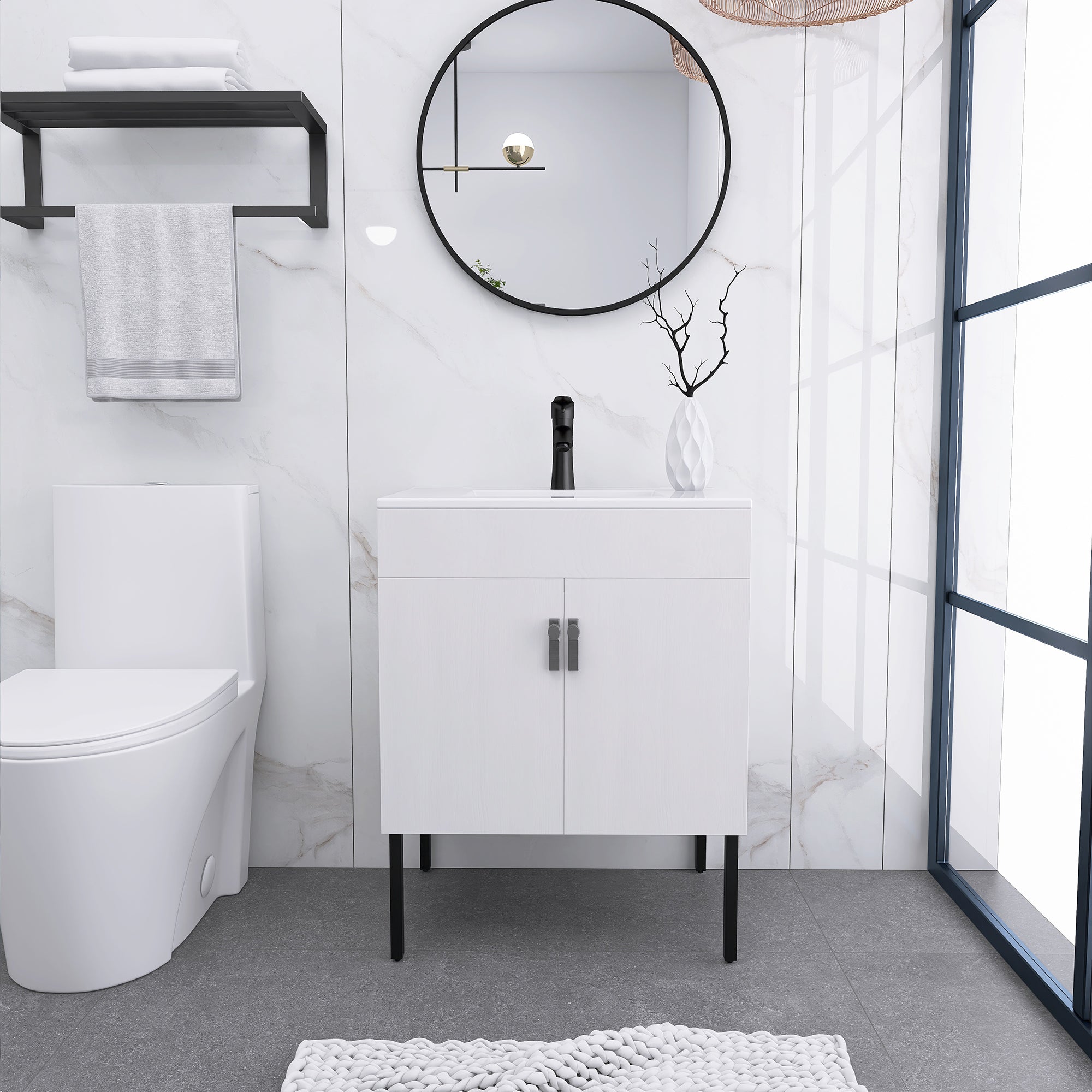 24/30 Inches Plywood Freestanding Bathroom Vanity Set with Integrated Ceramic Sink