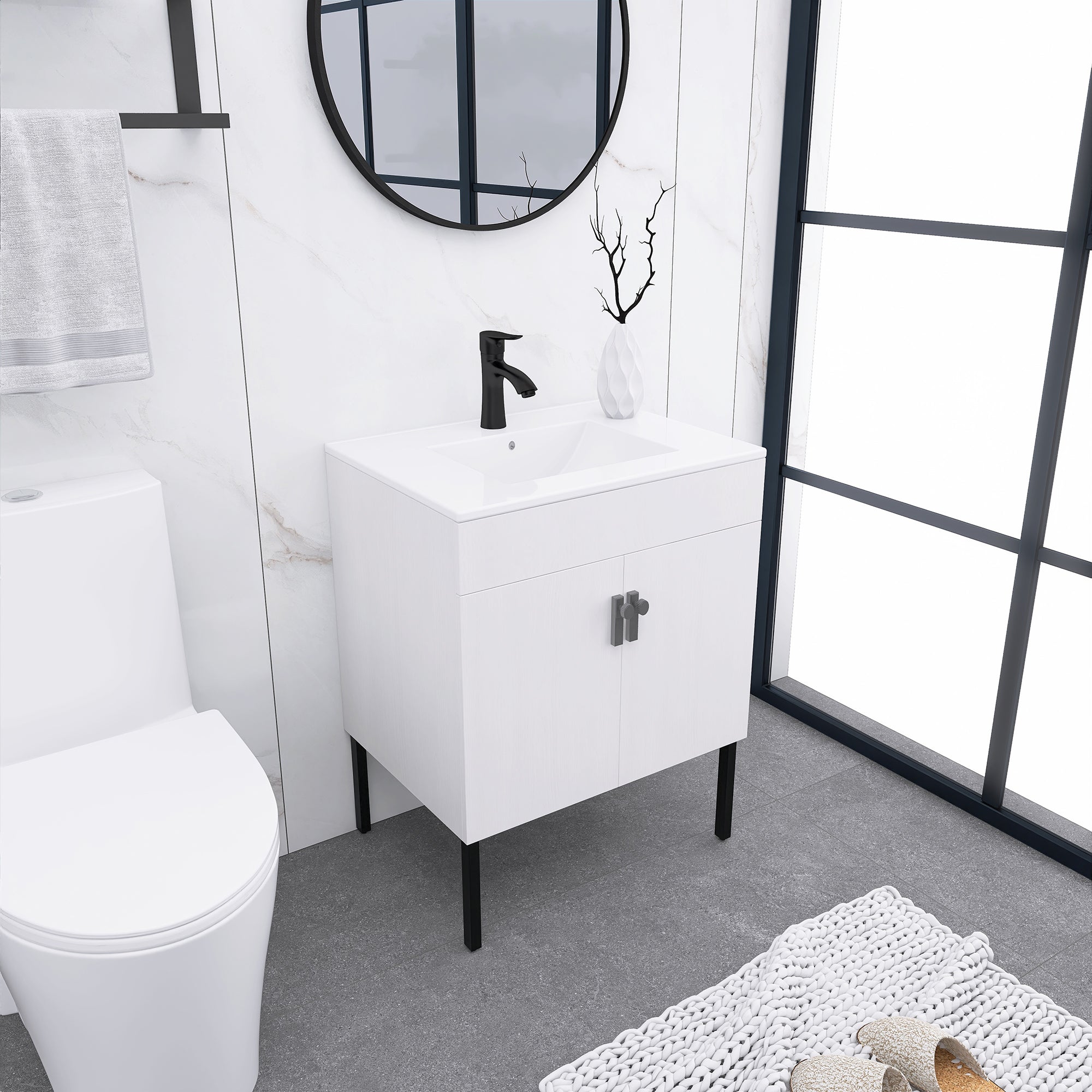 24/30 Inches Plywood Freestanding Bathroom Vanity Set with Integrated Ceramic Sink