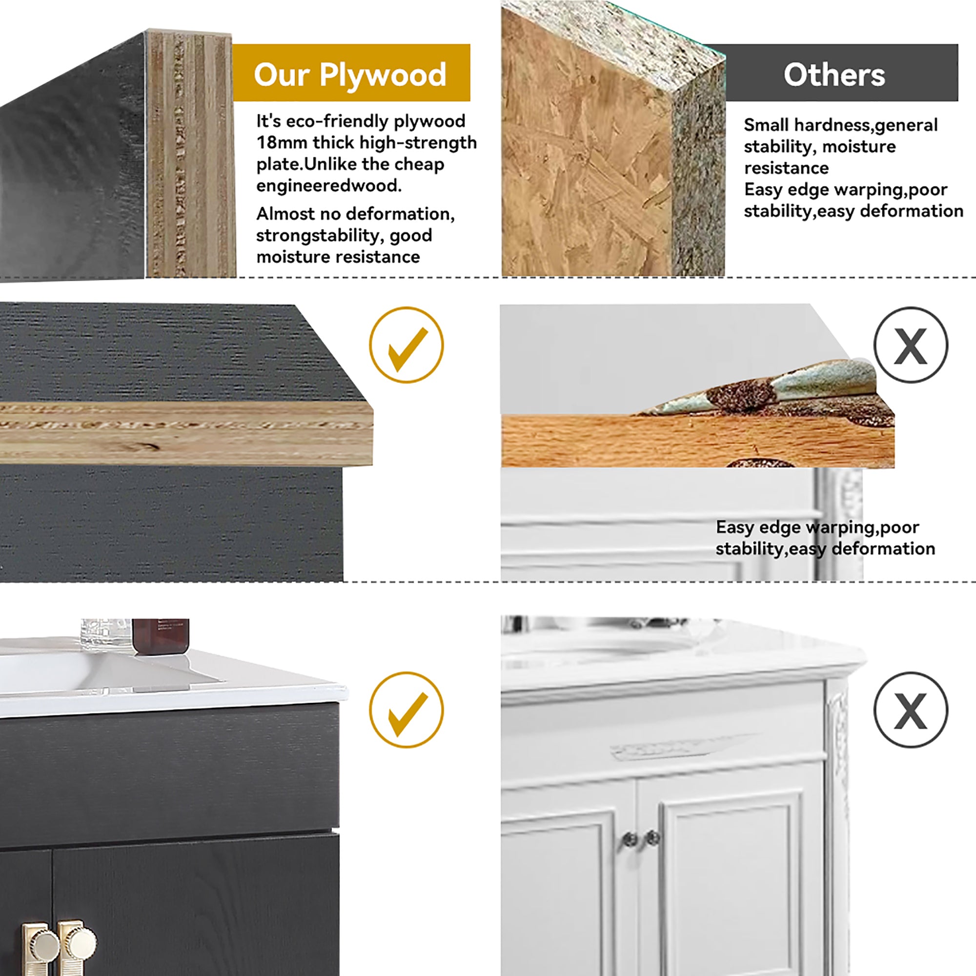 24/30 Inches Plywood Freestanding Bathroom Vanity Set with Integrated Ceramic Sink