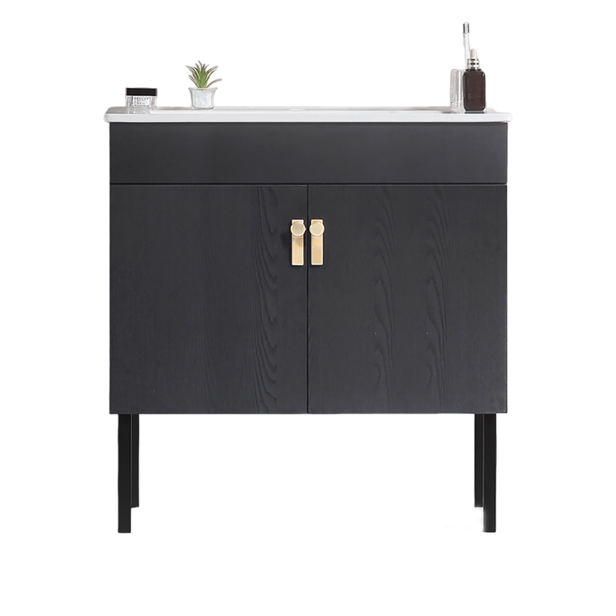 24/30 Inches Plywood Freestanding Bathroom Vanity Set with Integrated Ceramic Sink