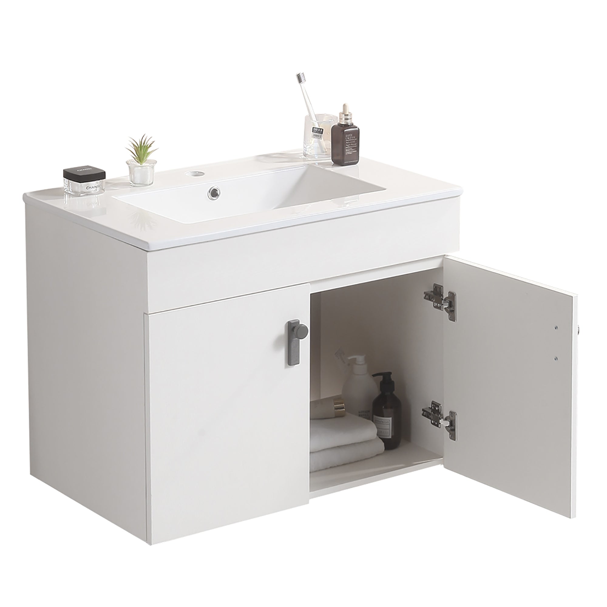 24/30 Inches Plywood Freestanding Bathroom Vanity Set with Integrated Ceramic Sink