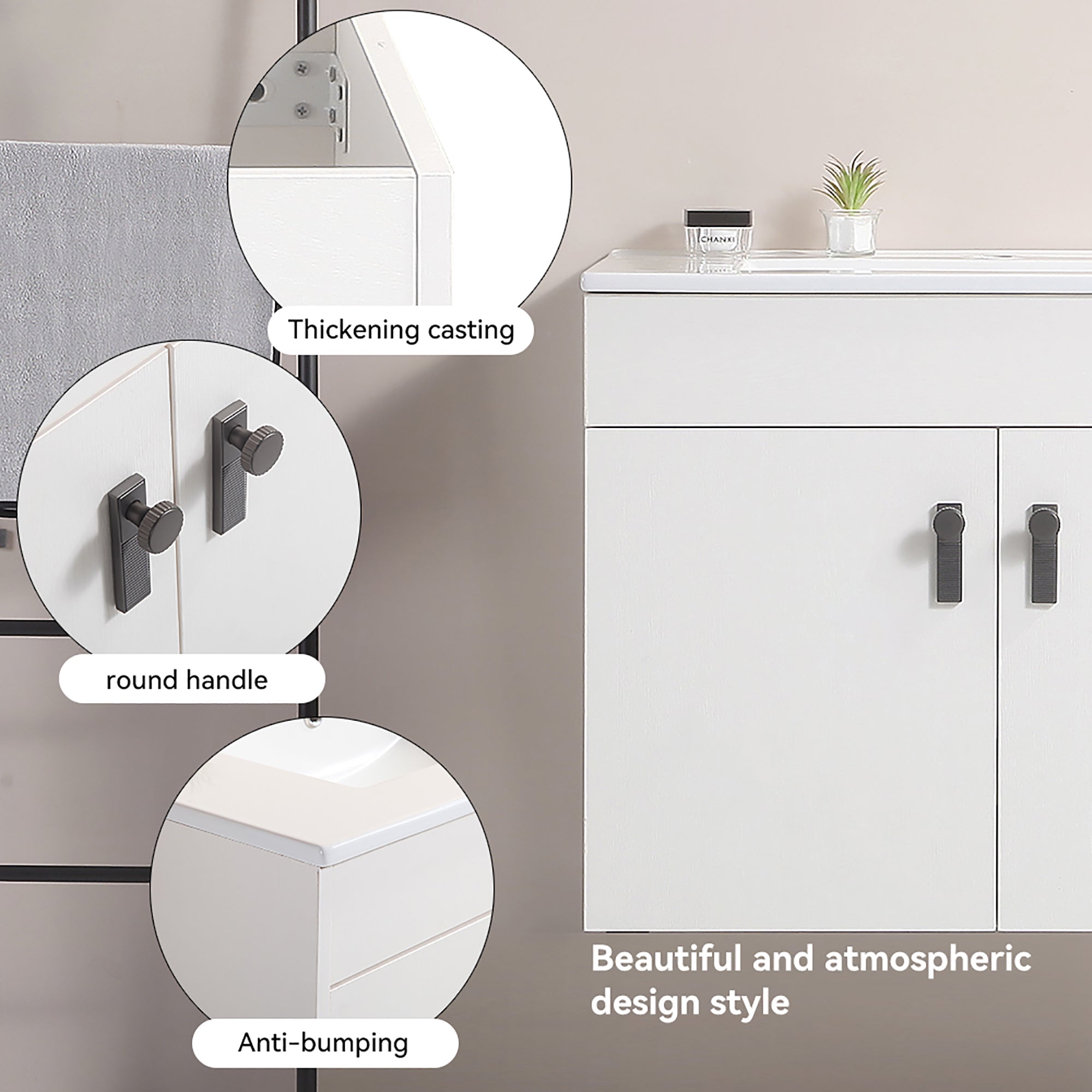 24/30 Inches Plywood Freestanding Bathroom Vanity Set with Integrated Ceramic Sink