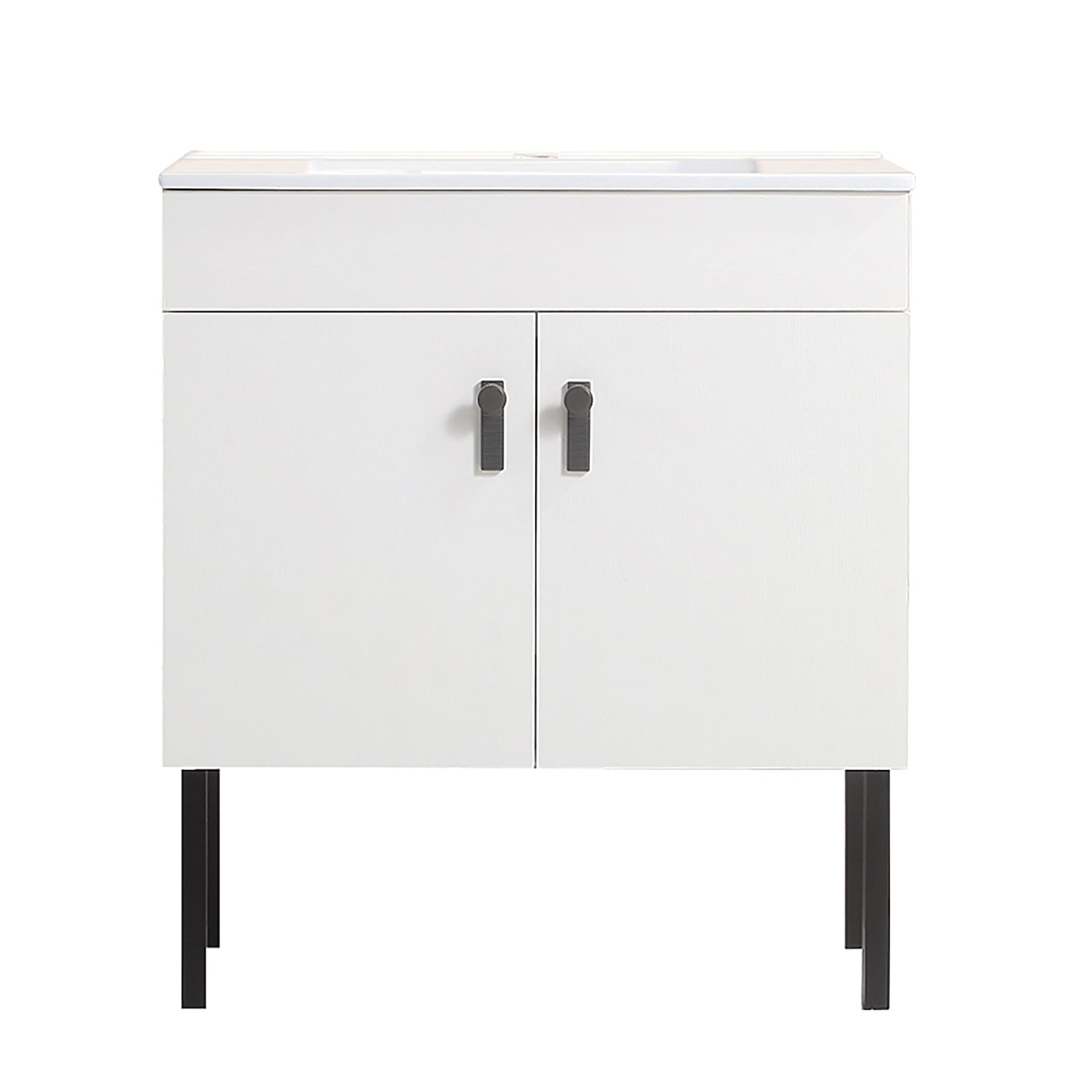 30" Bathroom Vanity with Two Soft Close Cabinet Doors with White Ceramic Basin