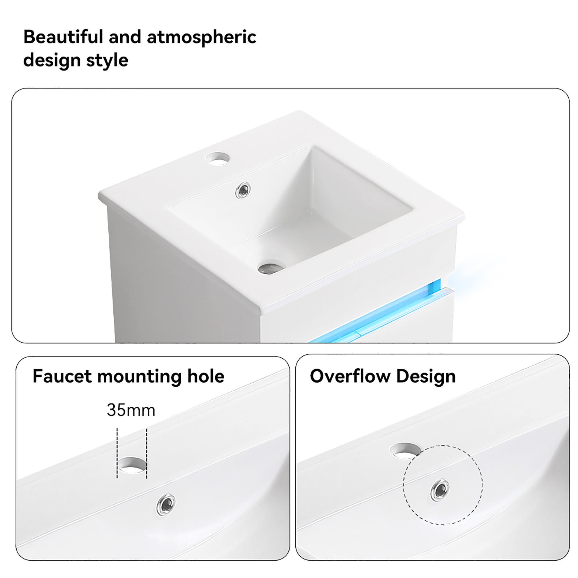 16 Inches Plywood Wall-Mounted Bathroom Vanity Set with Integrated Ceramic Sink