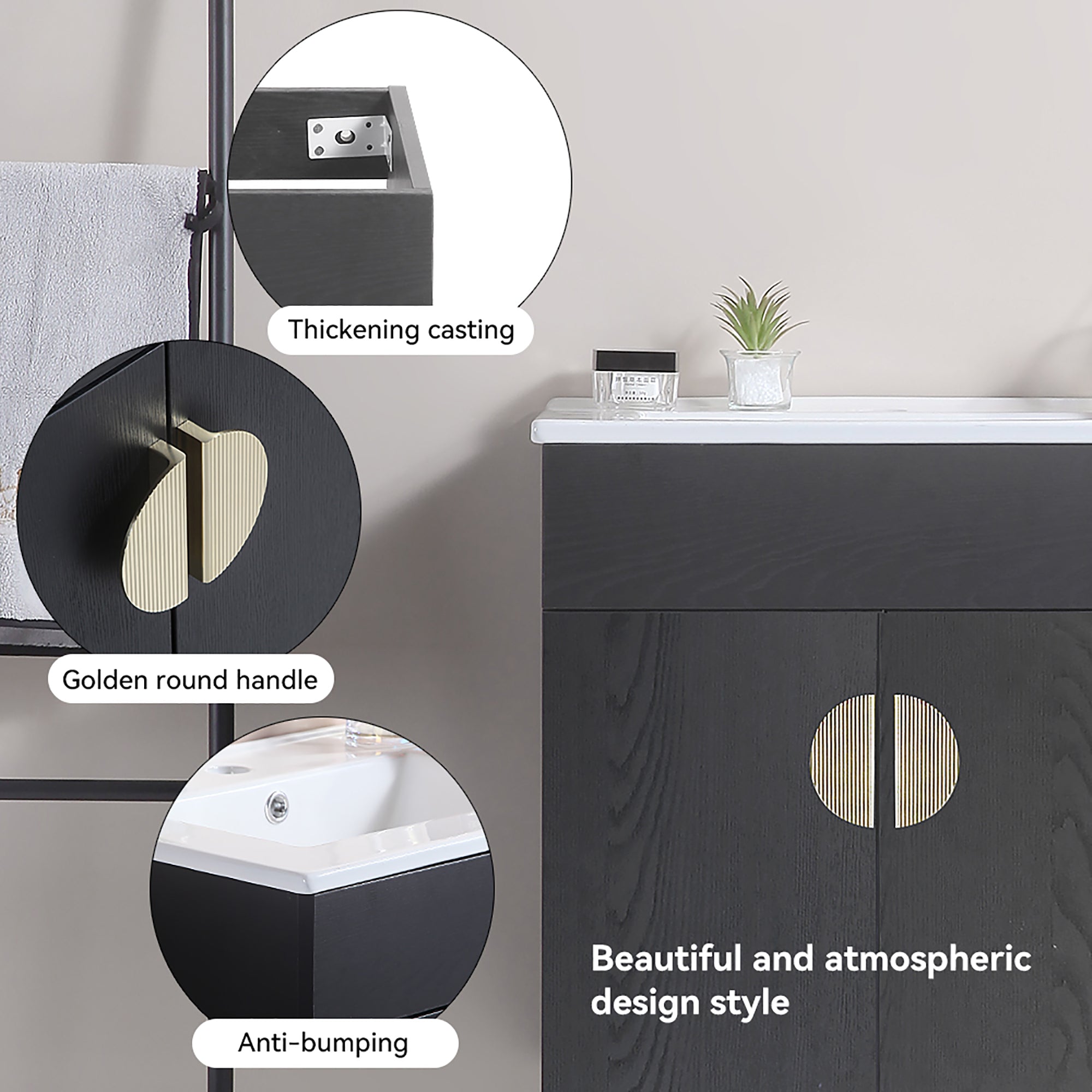 20 Inches Plywood Wall-Mounted Bathroom Vanity Set with Integrated Ceramic Sink