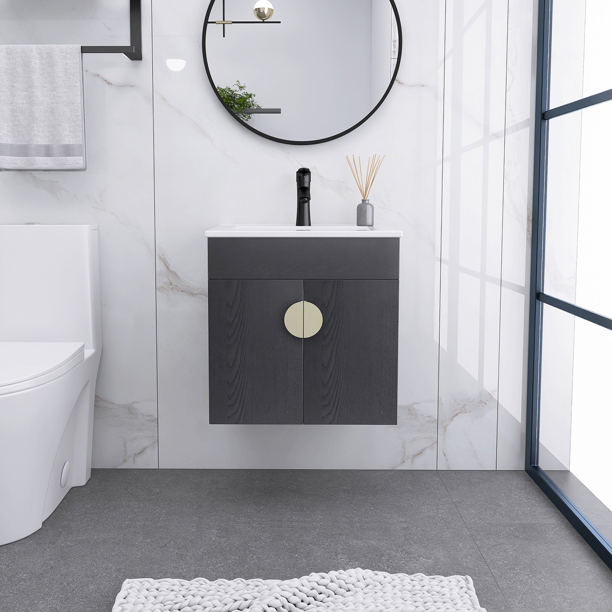 20 Inches Plywood Wall-Mounted Bathroom Vanity Set with Integrated Ceramic Sink
