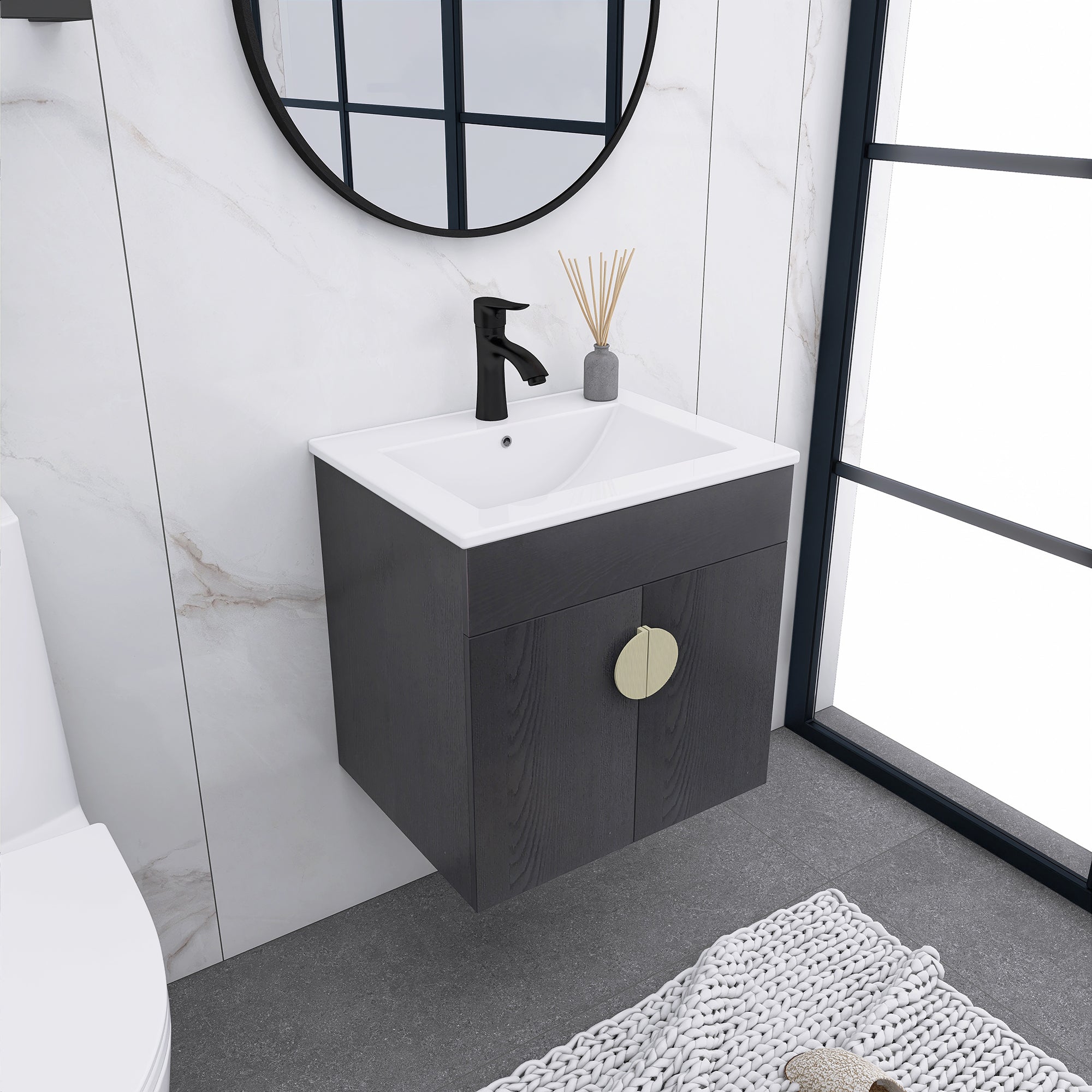 20 Inches Plywood Wall-Mounted Bathroom Vanity Set with Integrated Ceramic Sink