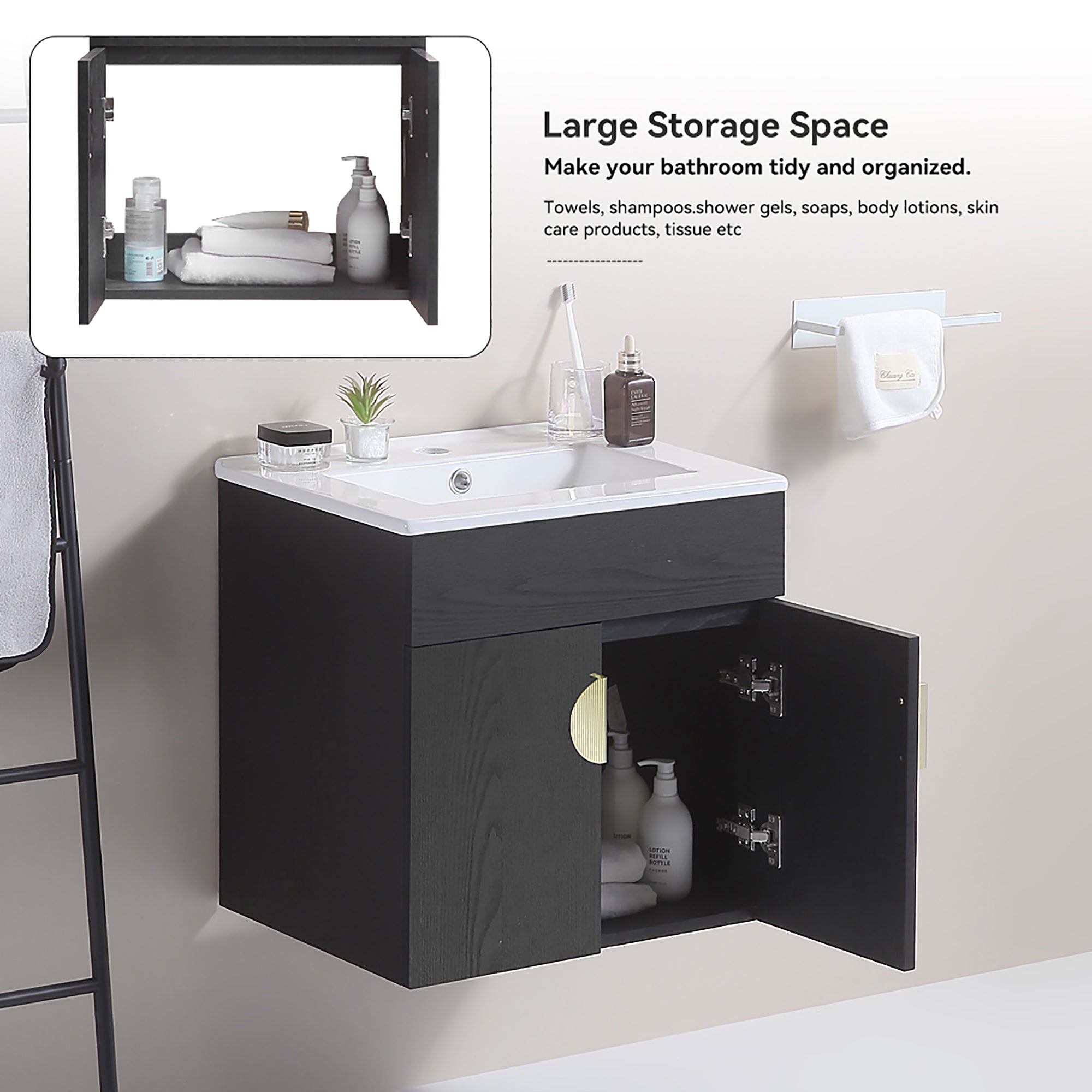 20 Inches Plywood Wall-Mounted Bathroom Vanity Set with Integrated Ceramic Sink