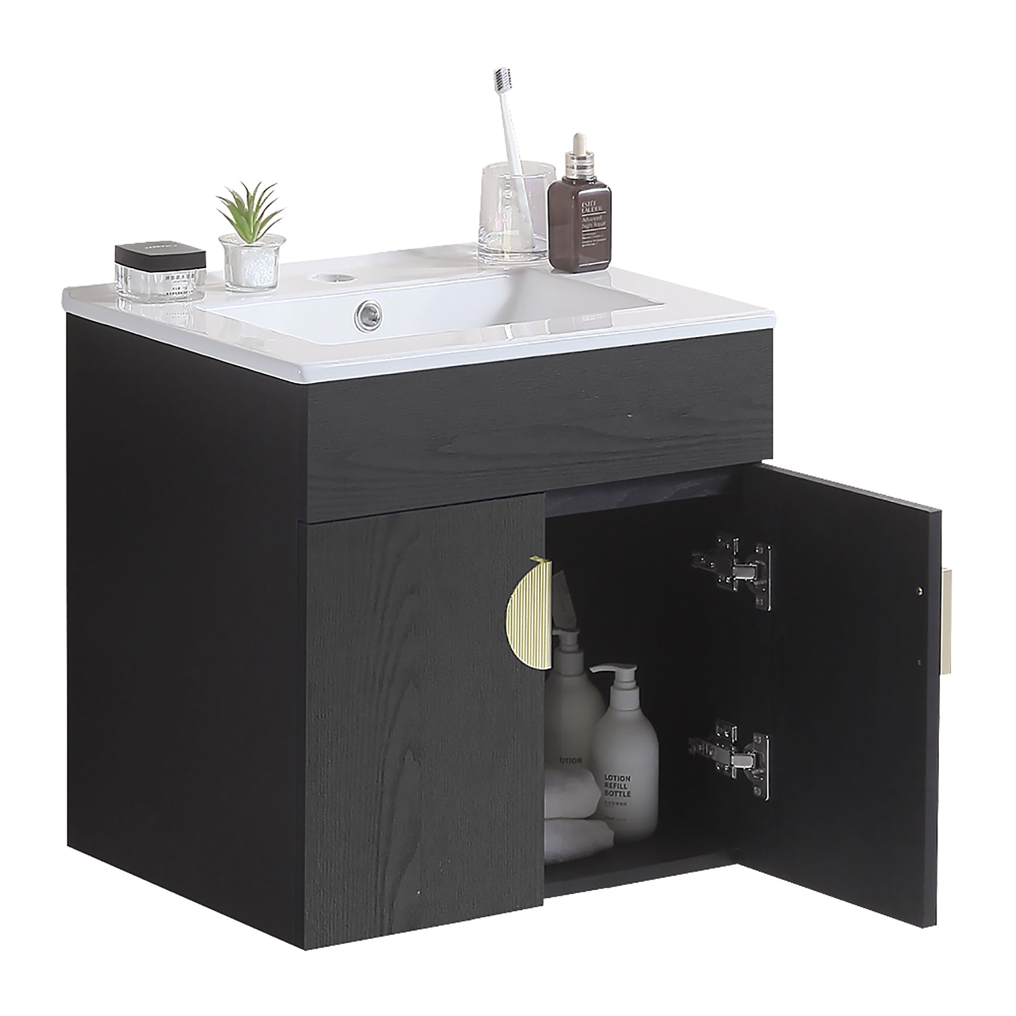 20 Inches Plywood Wall-Mounted Bathroom Vanity Set with Integrated Ceramic Sink