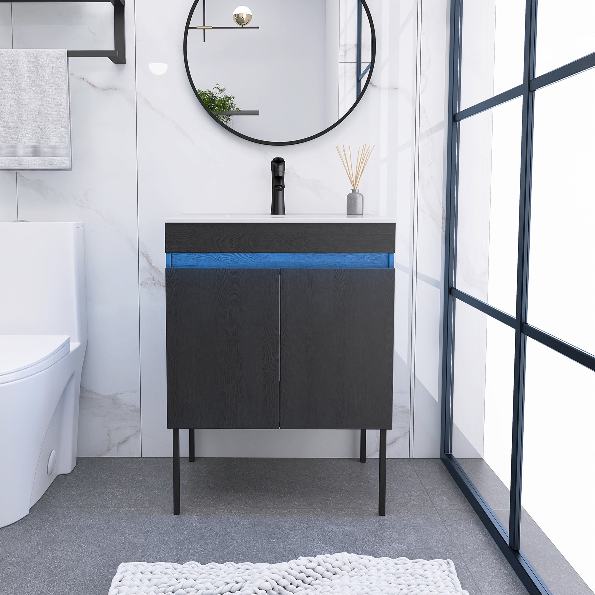 24/30 Inches Plywood Freestanding Bathroom Vanity Set with Integrated Ceramic Sink