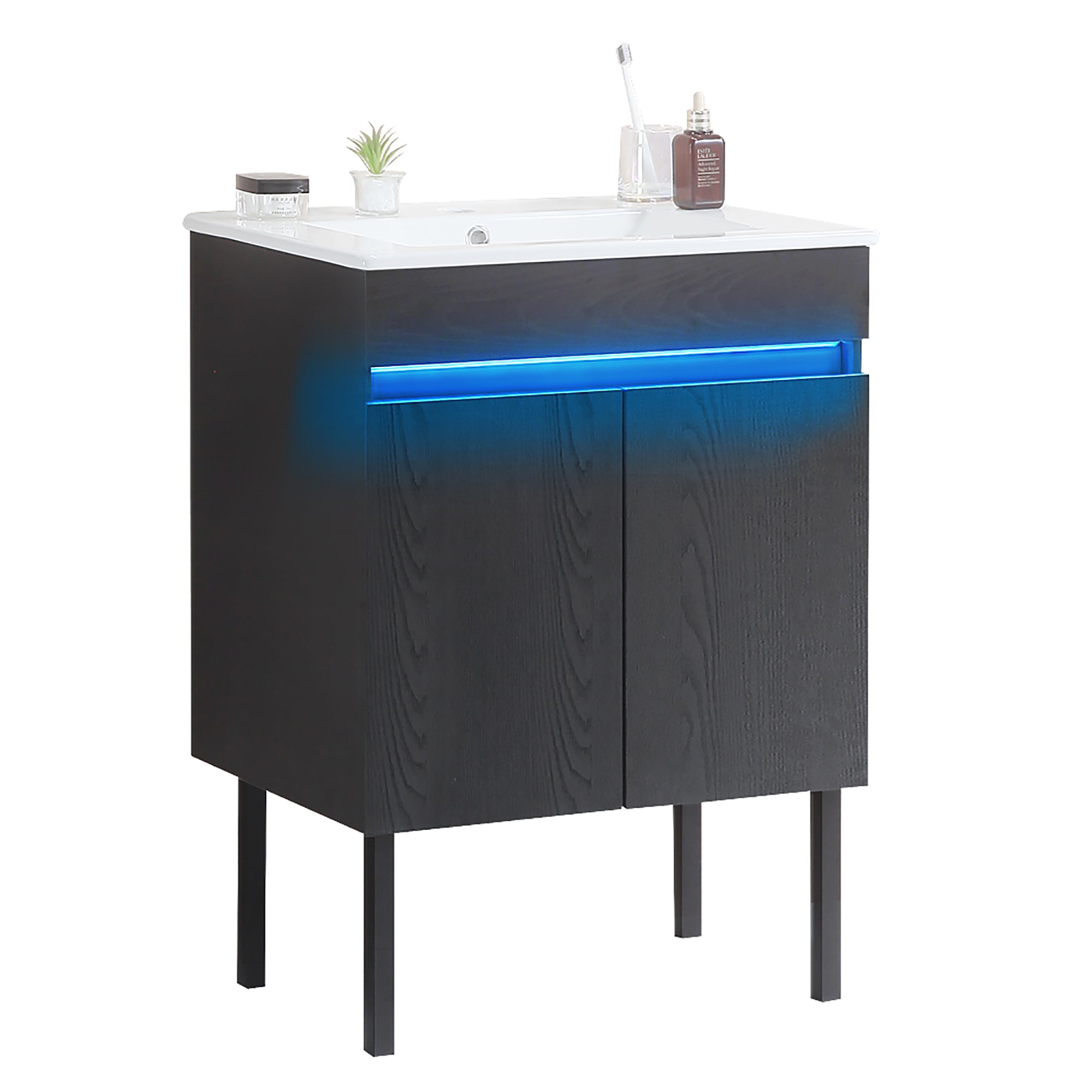 24/30 Inches Plywood Freestanding Bathroom Vanity Set with Integrated Ceramic Sink