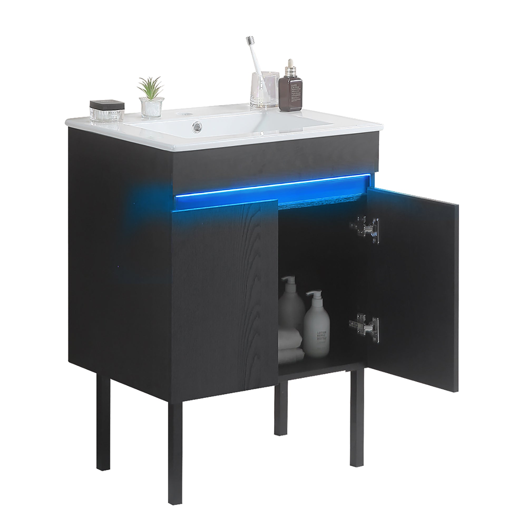 24/30 Inches Plywood Freestanding Bathroom Vanity Set with Integrated Ceramic Sink
