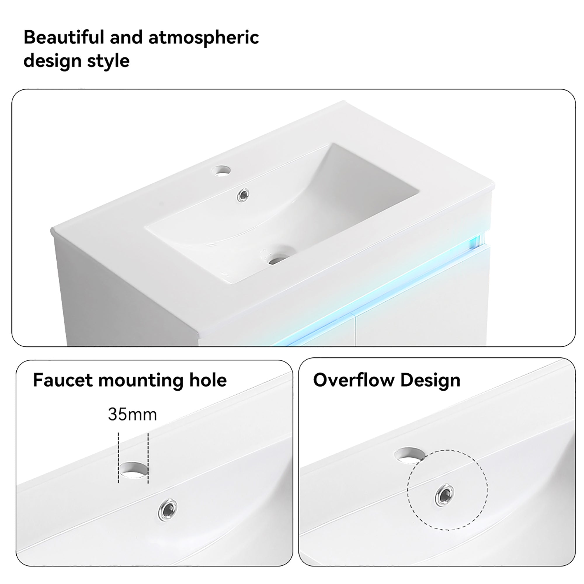 24/30 Inches Plywood Freestanding Bathroom Vanity Set with Integrated Ceramic Sink