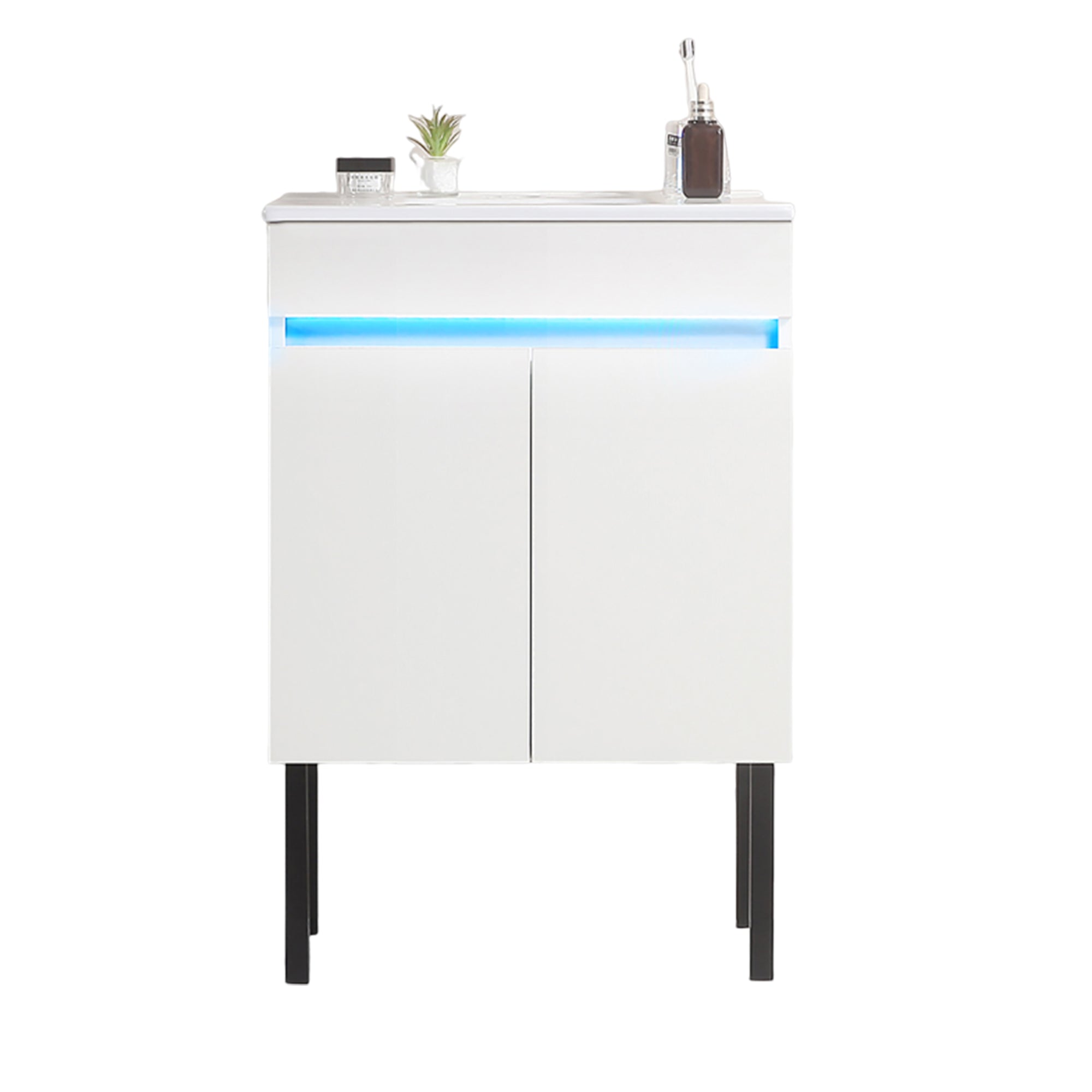 24/30 Inches Plywood Freestanding Bathroom Vanity Set with Integrated Ceramic Sink