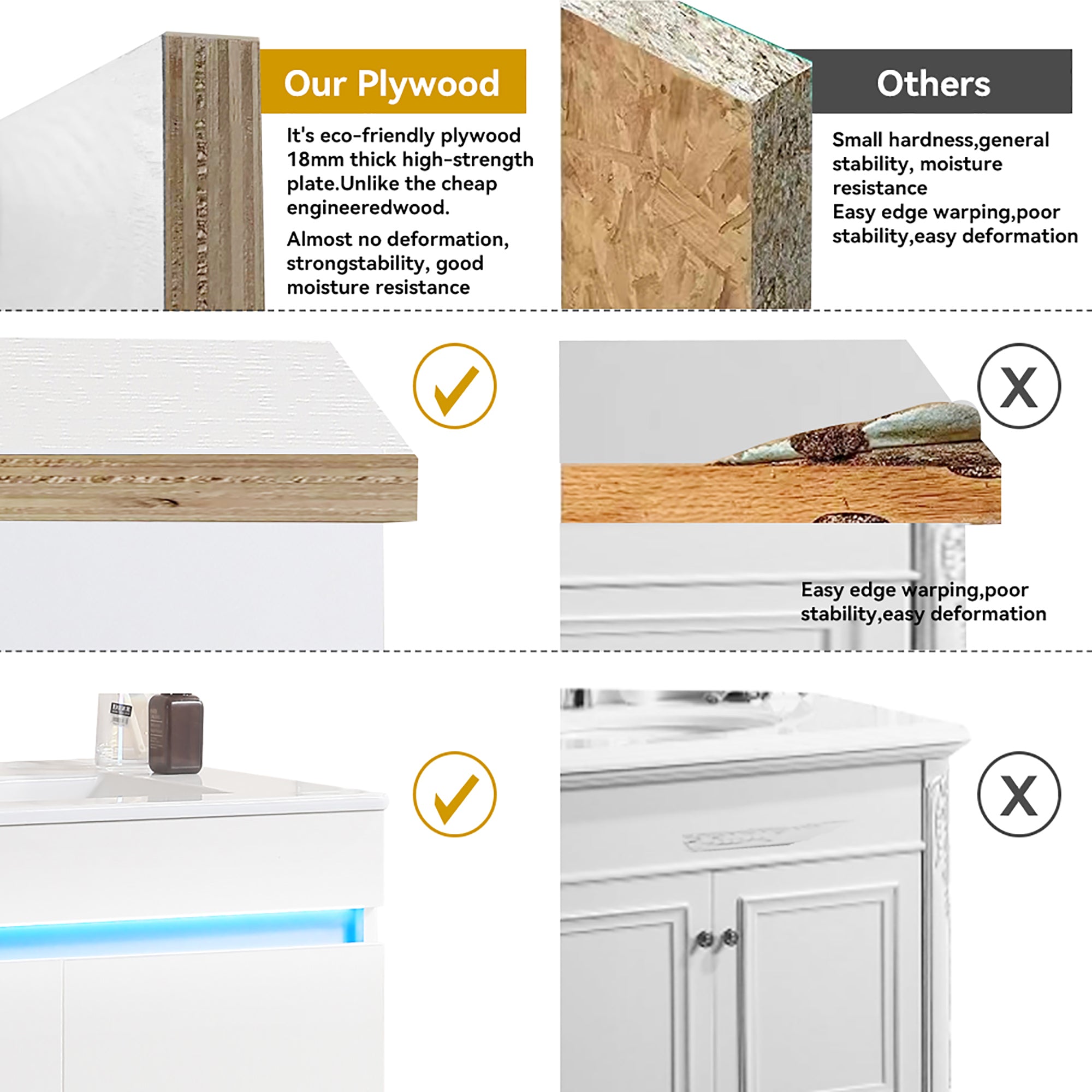 24/30 Inches Plywood Freestanding Bathroom Vanity Set with Integrated Ceramic Sink