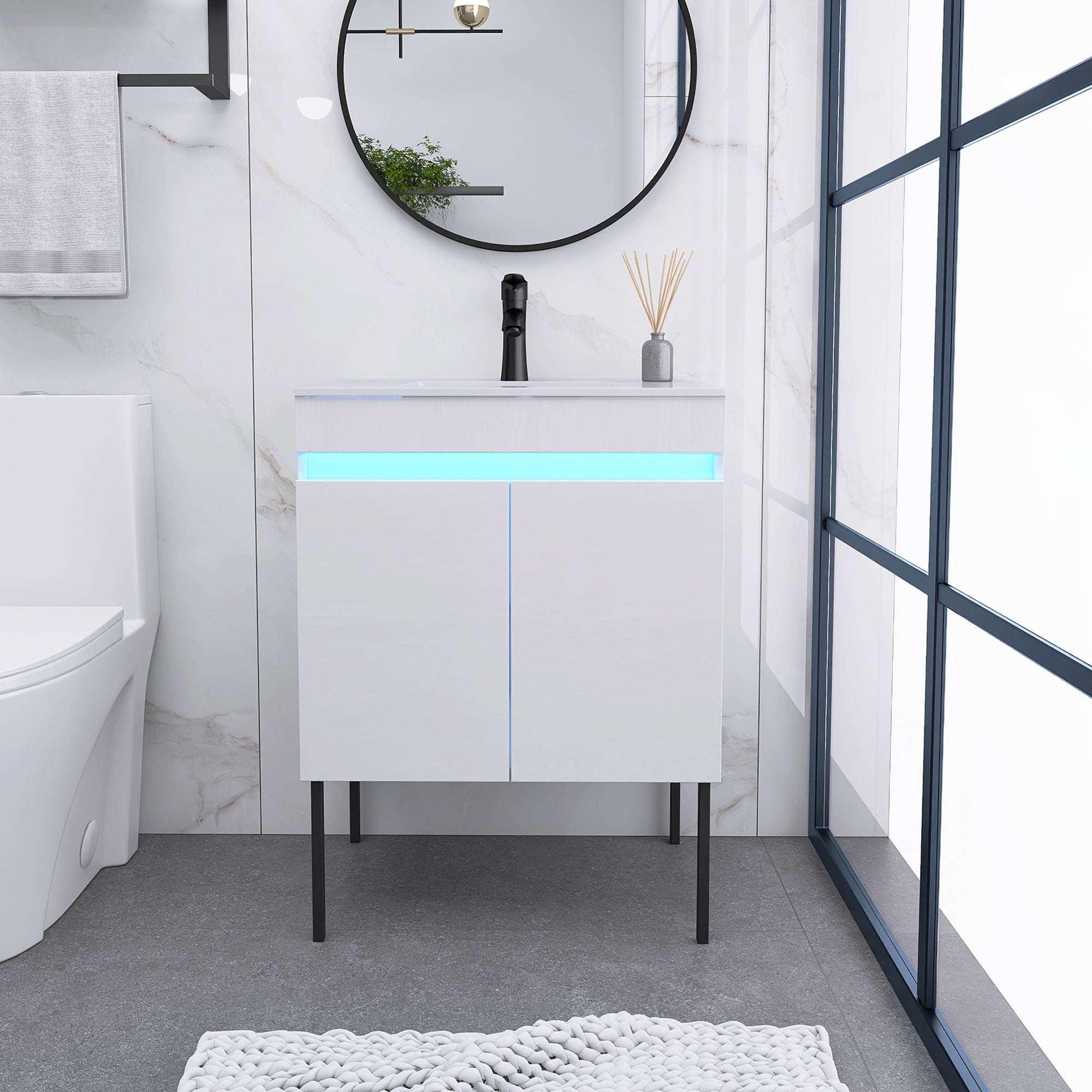 24/30 Inches Plywood Freestanding Bathroom Vanity Set with Integrated Ceramic Sink