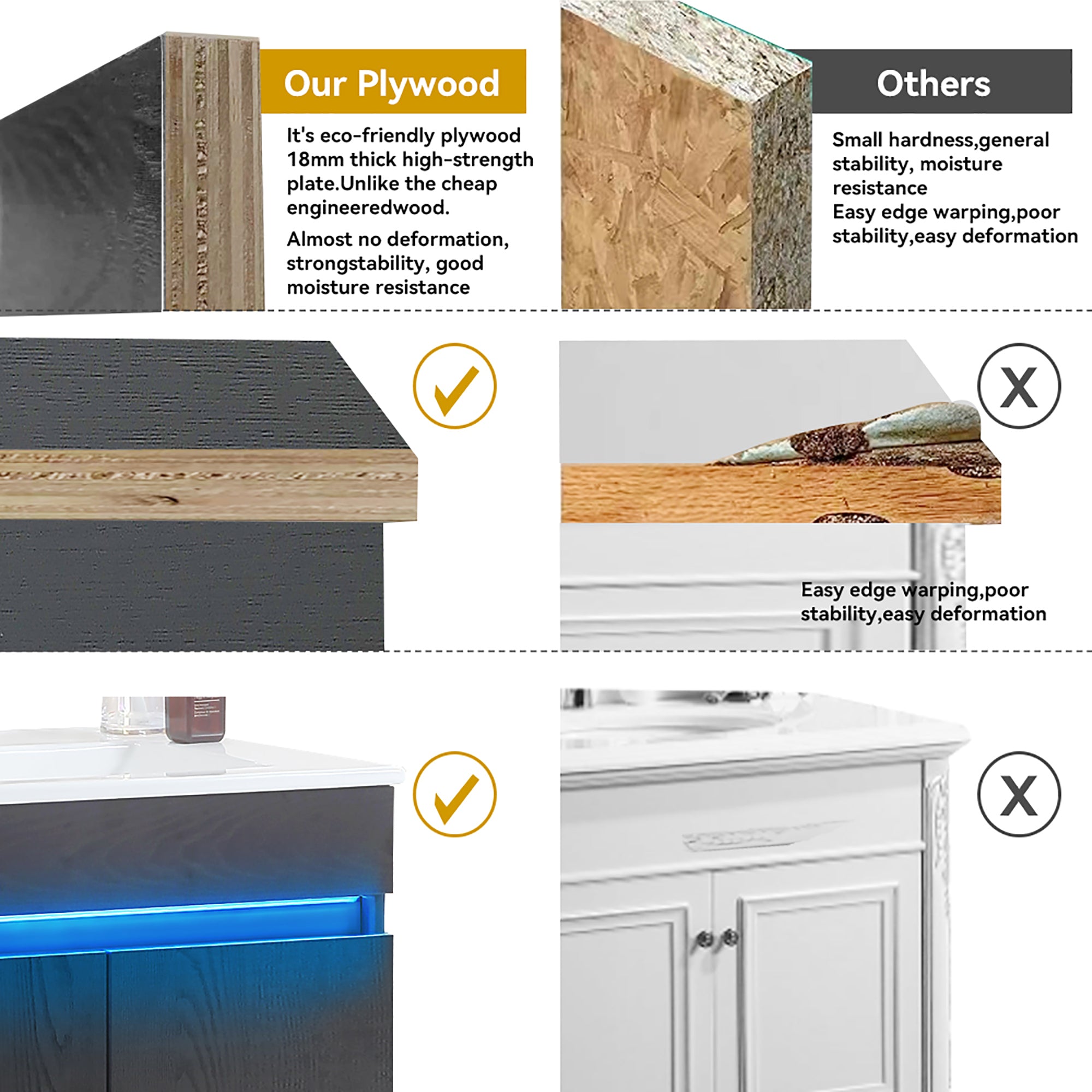 24/30 Inches Plywood Freestanding Bathroom Vanity Set with Integrated Ceramic Sink