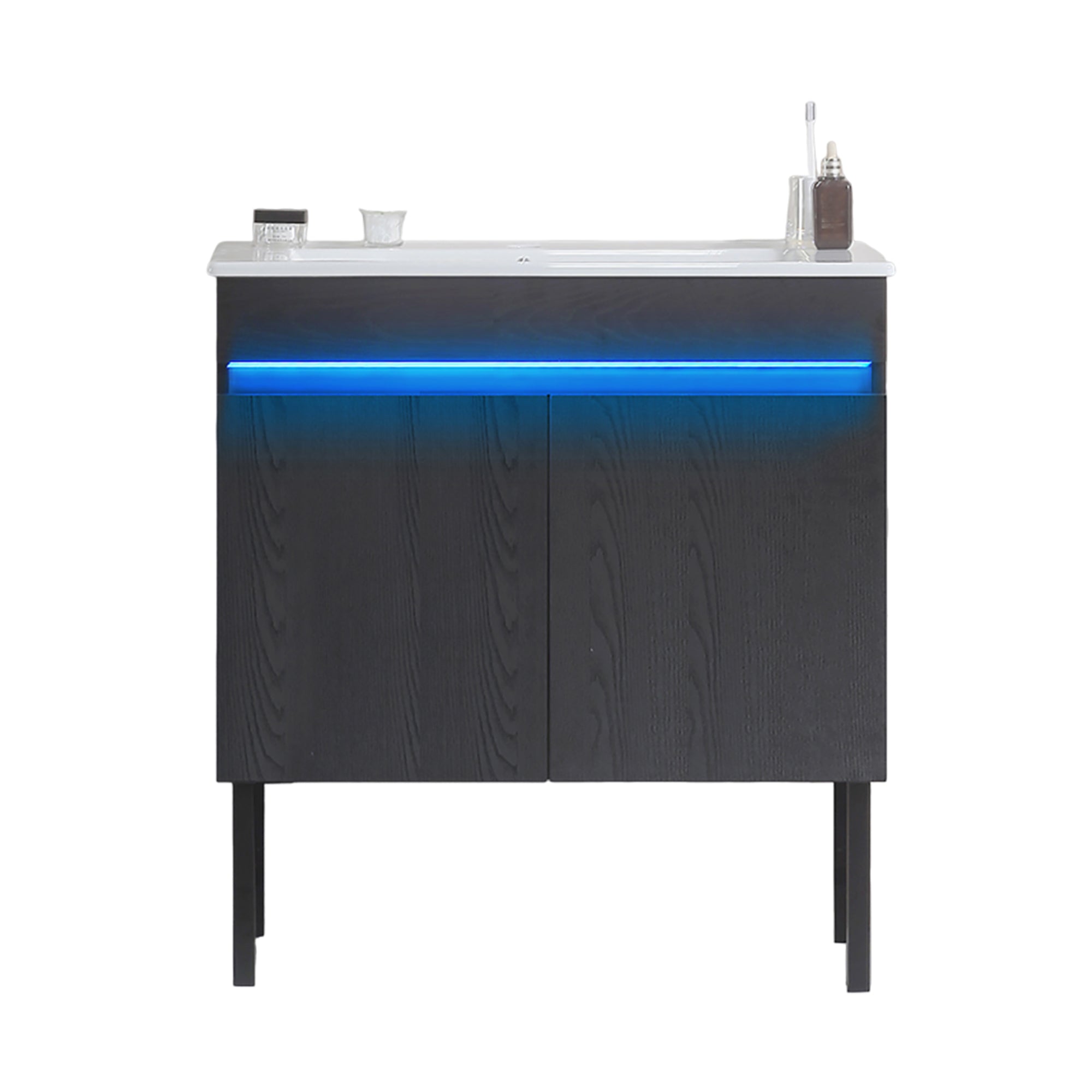 24/30 Inches Plywood Freestanding Bathroom Vanity Set with Integrated Ceramic Sink