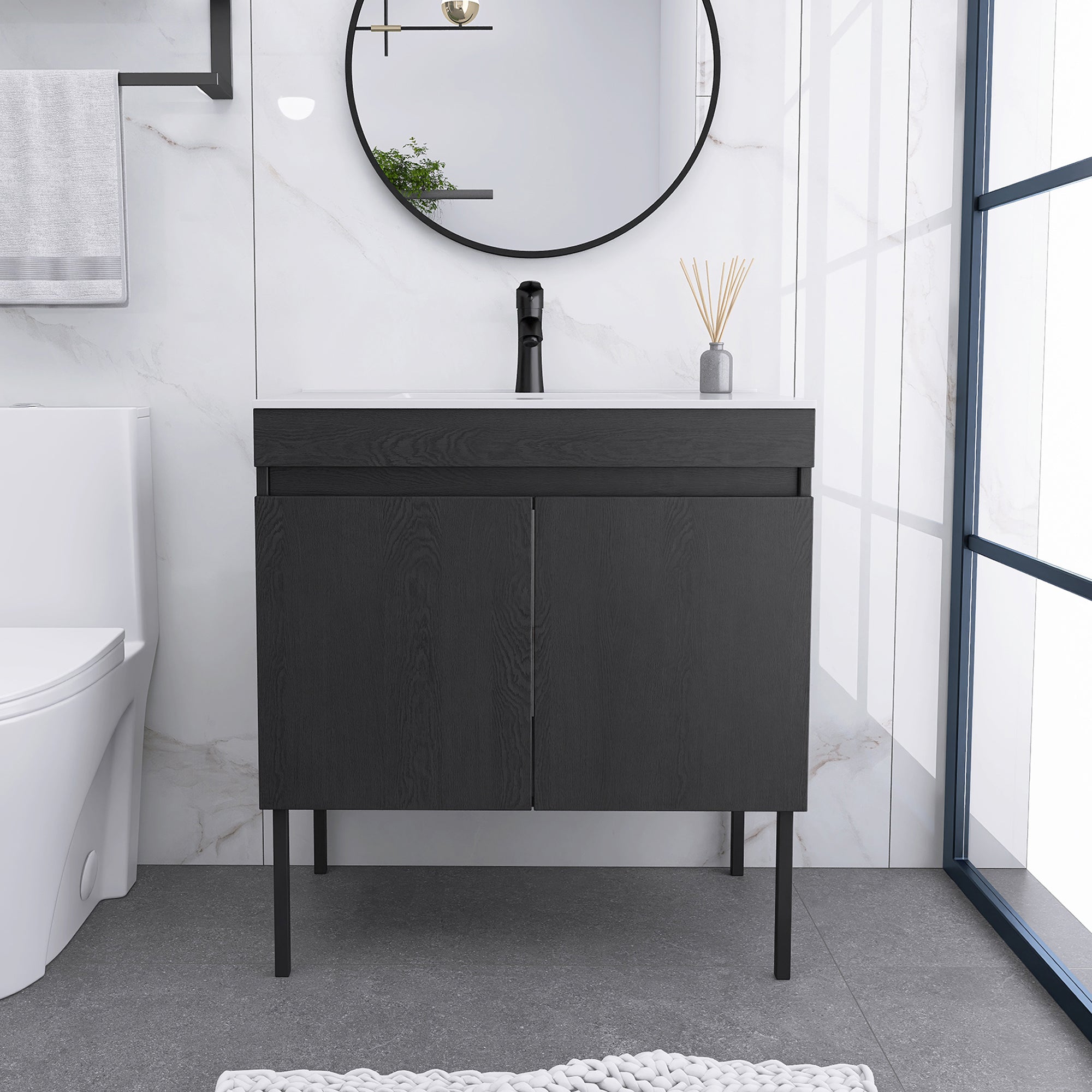 24/30 Inches Plywood Freestanding Bathroom Vanity Set with Integrated Ceramic Sink